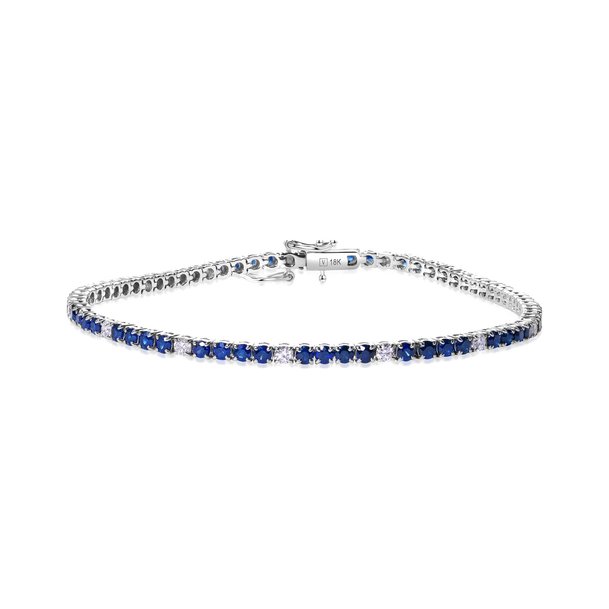 Blue Sapphire and Diamond Alternating Tennis Bracelet