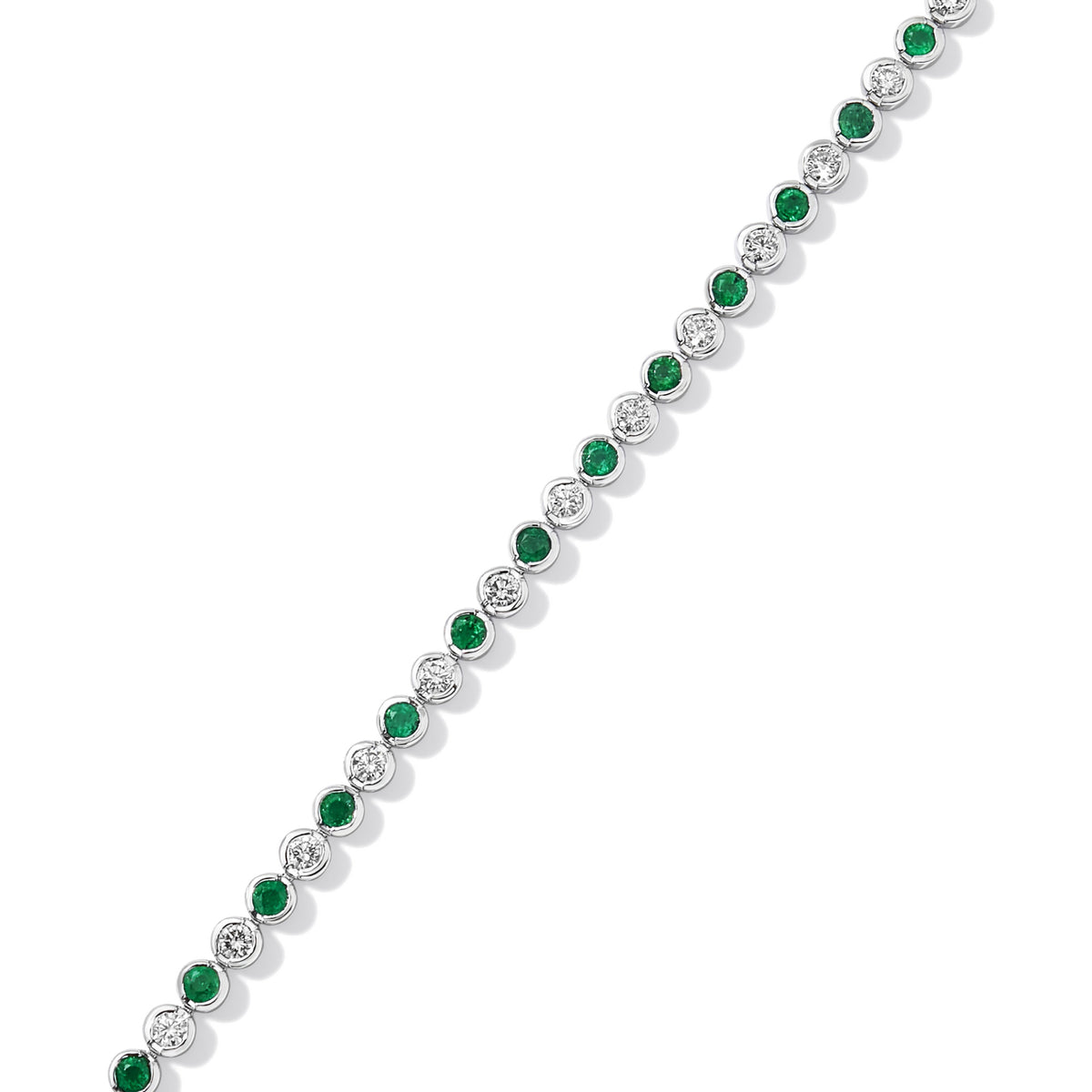 Emerald and Diamond Alternating Bezel Tennis Bracelet