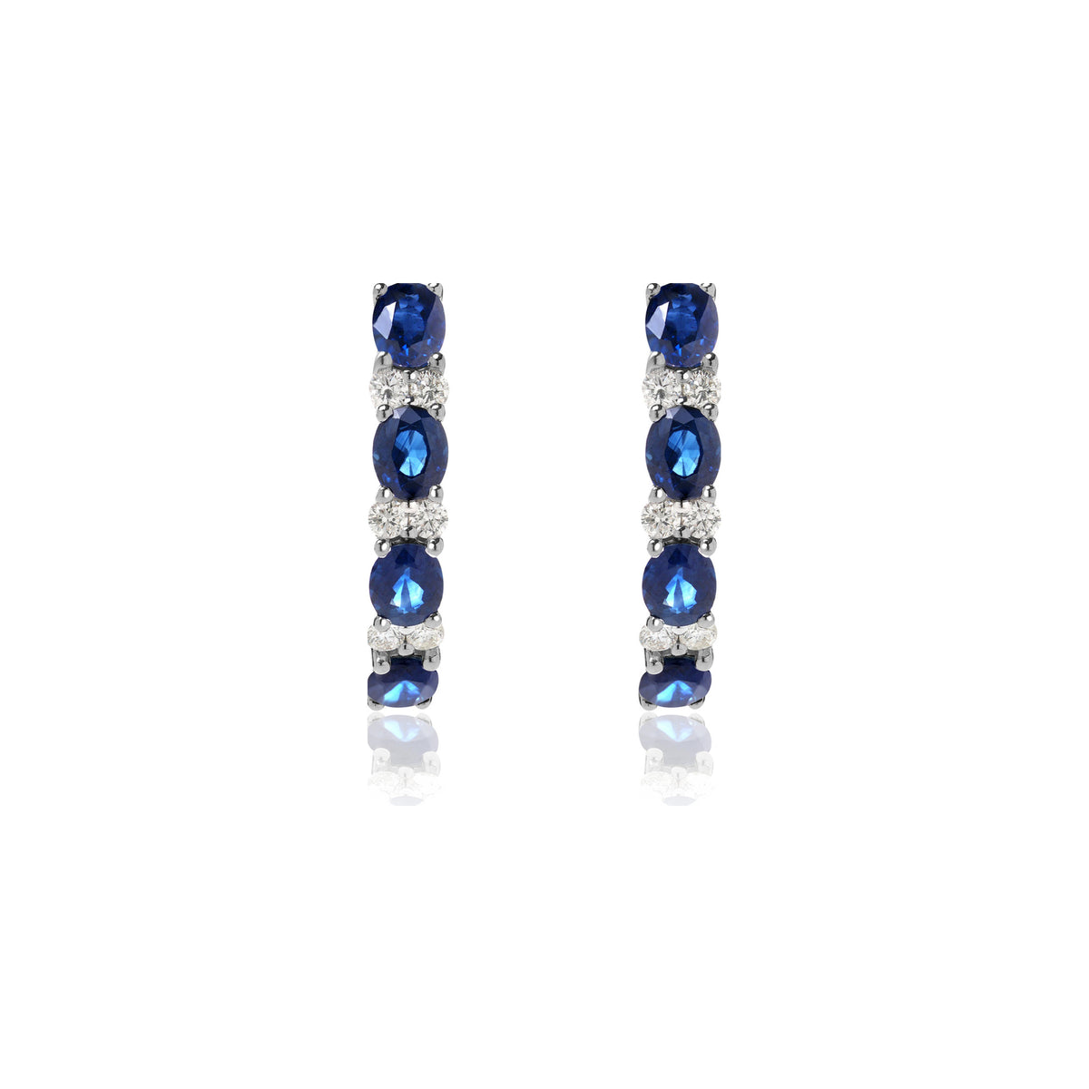 Blue Sapphire and Diamond Alternating Hoop Earrings
