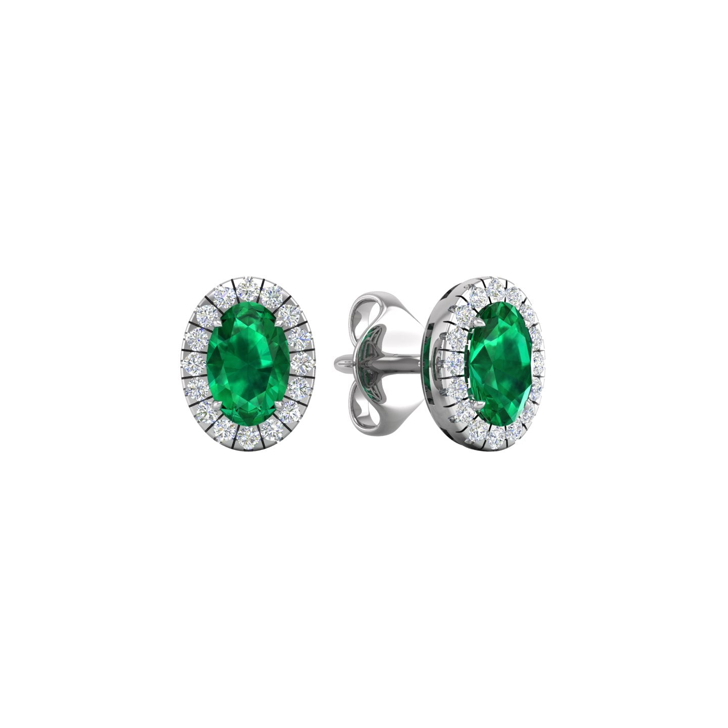 Emerald and Diamond Halo Stud Earrings