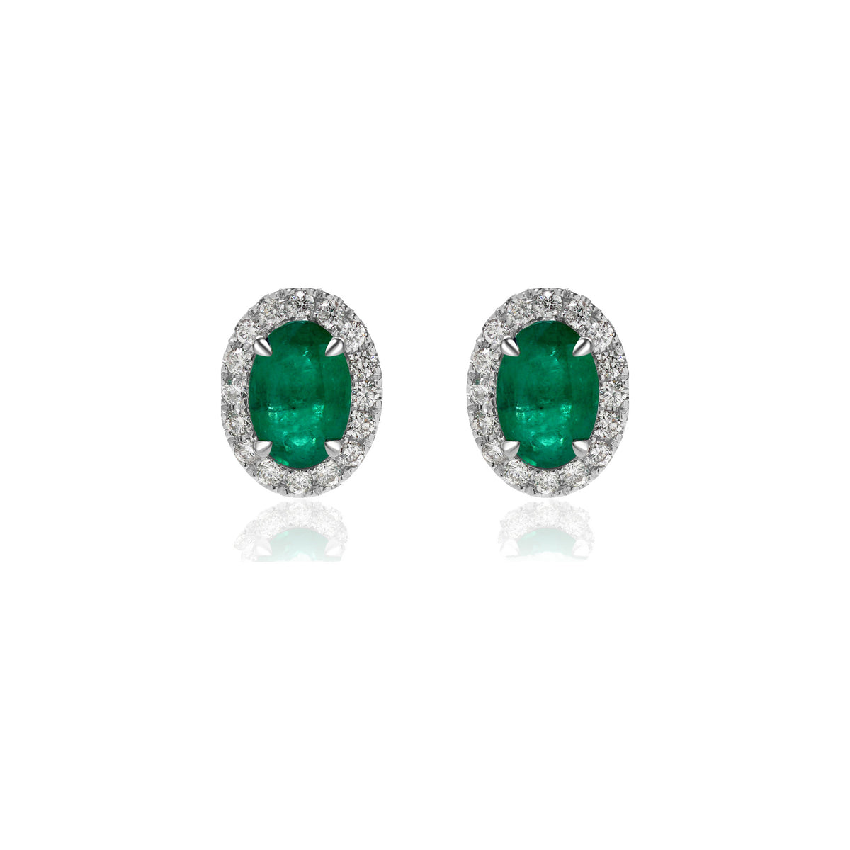 Emerald and Diamond Halo Stud Earrings