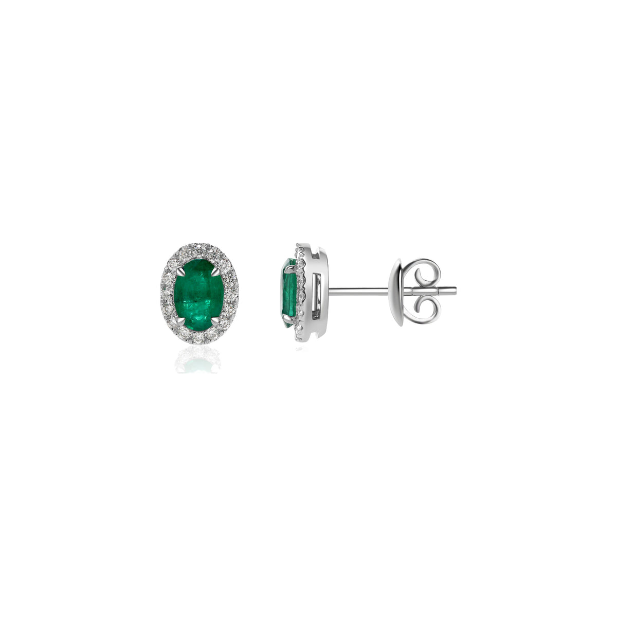 Emerald and Diamond Halo Stud Earrings