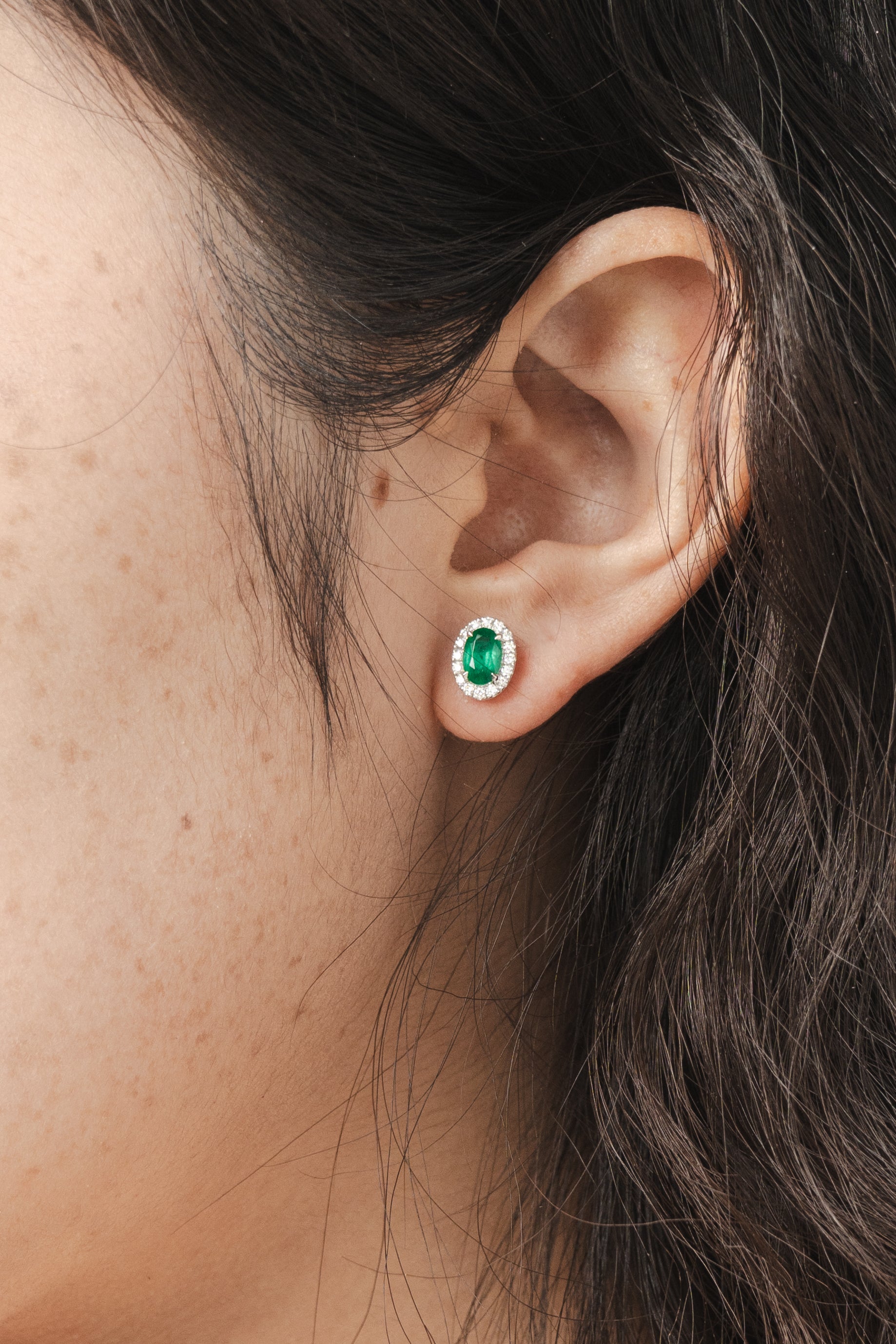 Emerald and Diamond Halo Stud Earrings