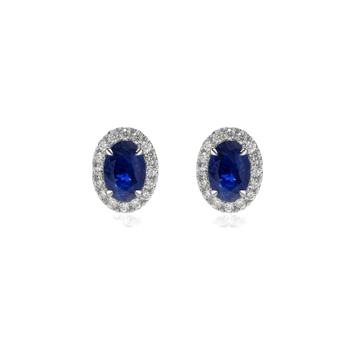 Blue Sapphire and Diamond Halo Stud Earrings