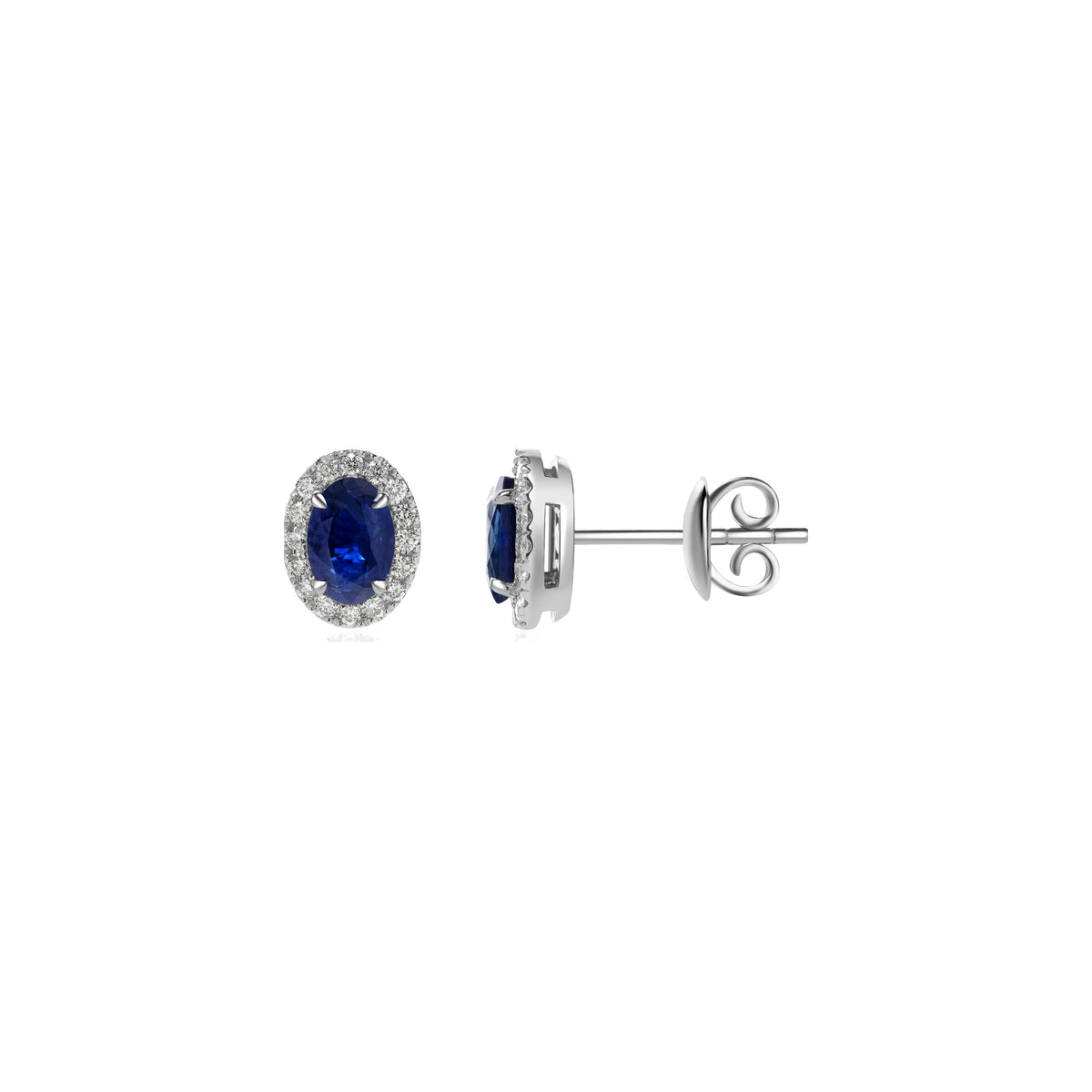 Blue Sapphire and Diamond Halo Stud Earrings