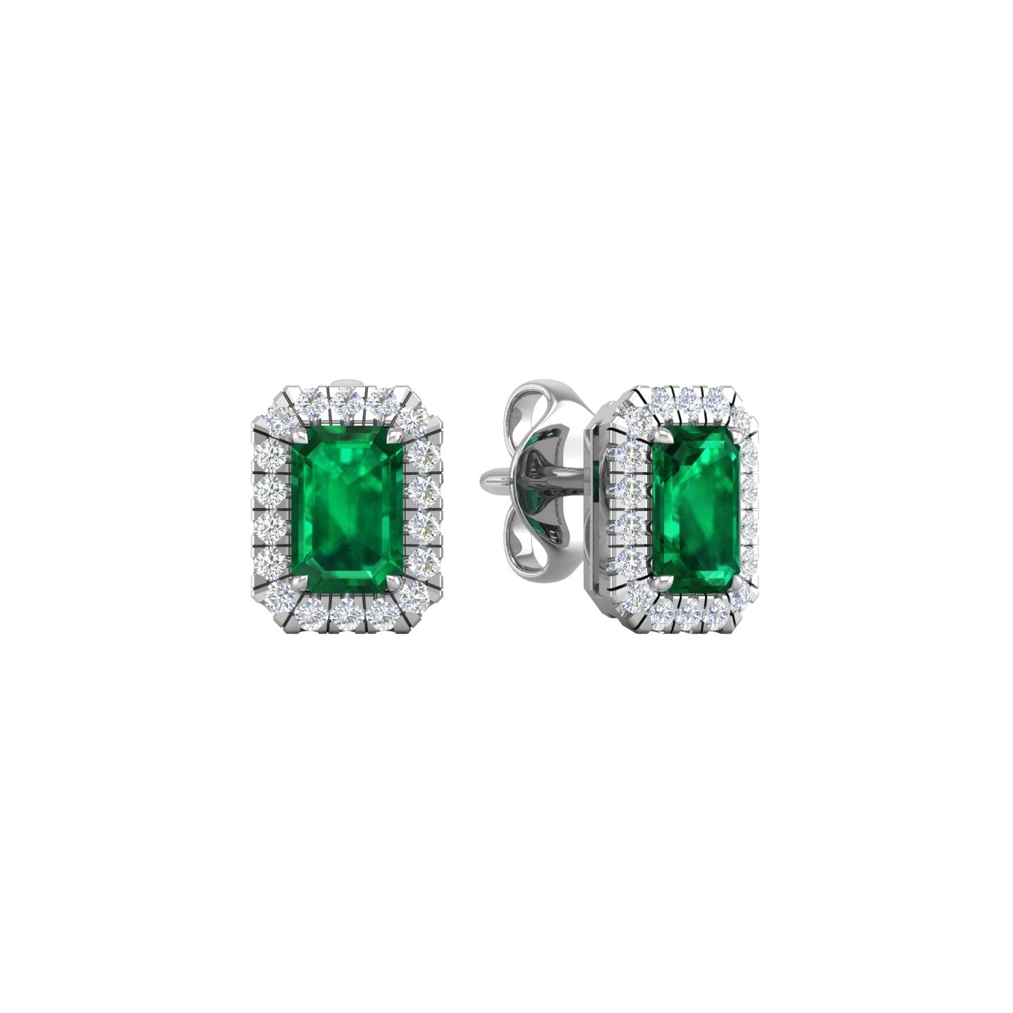 Emerald and Diamond Halo Stud Earrings