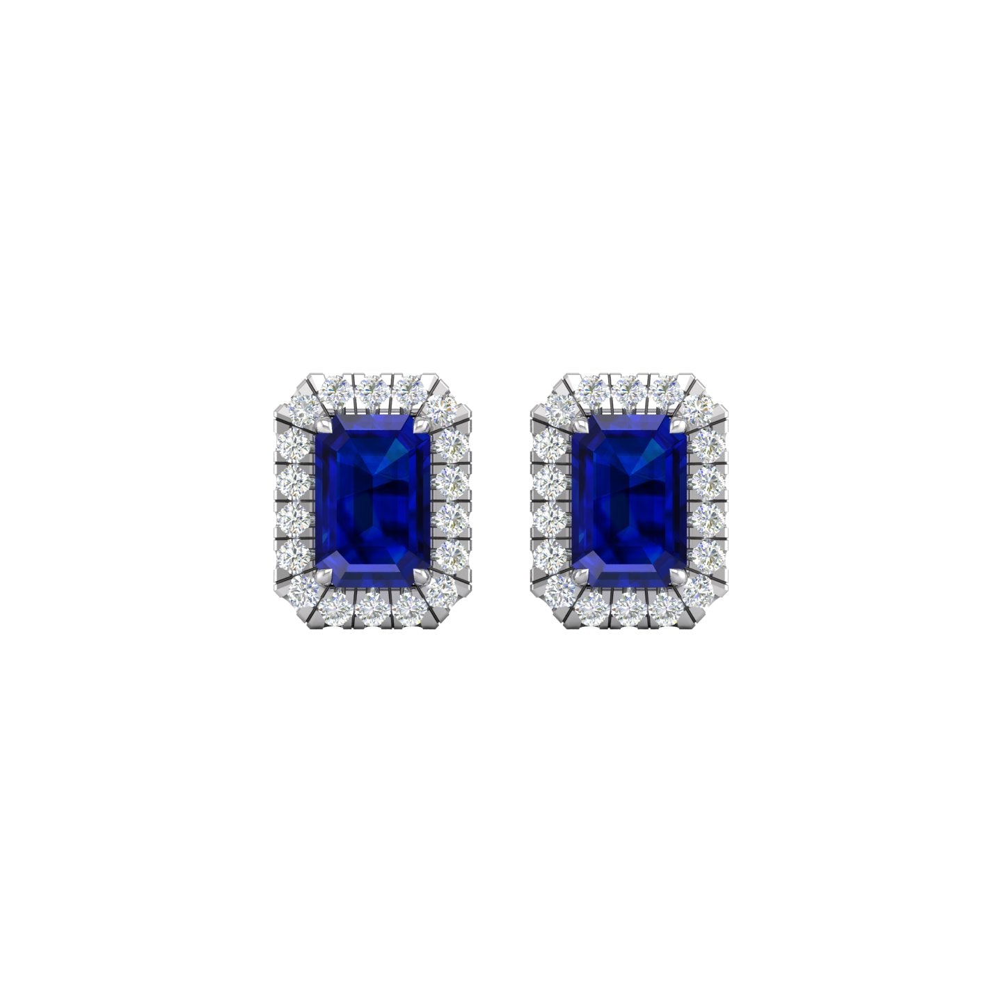 Blue Sapphire and Diamond Halo Stud Earrings