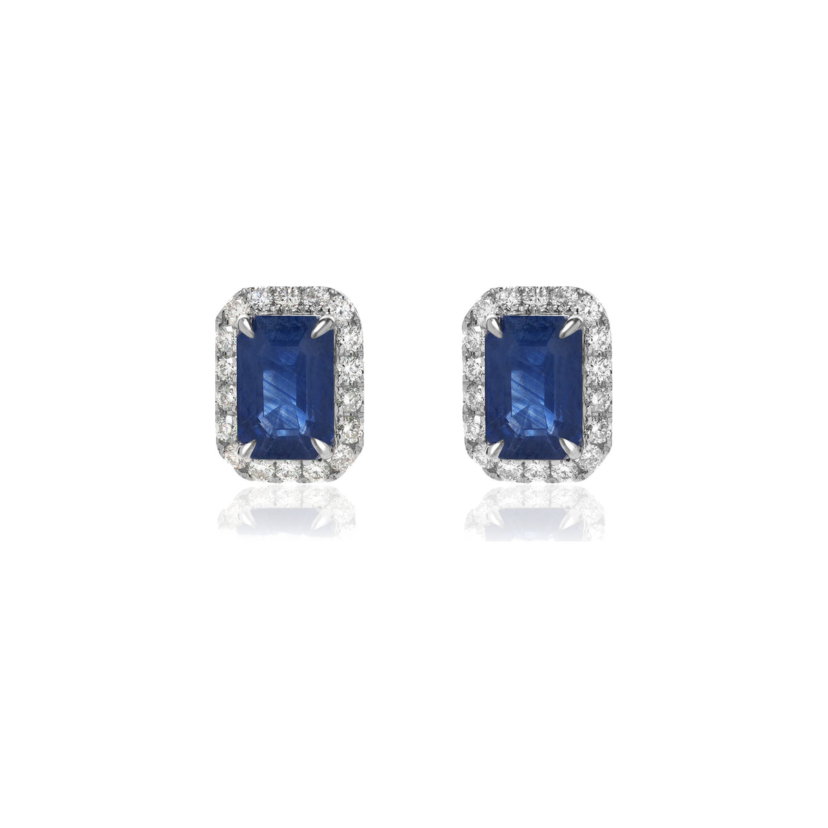 Blue Sapphire and Diamond Halo Stud Earrings