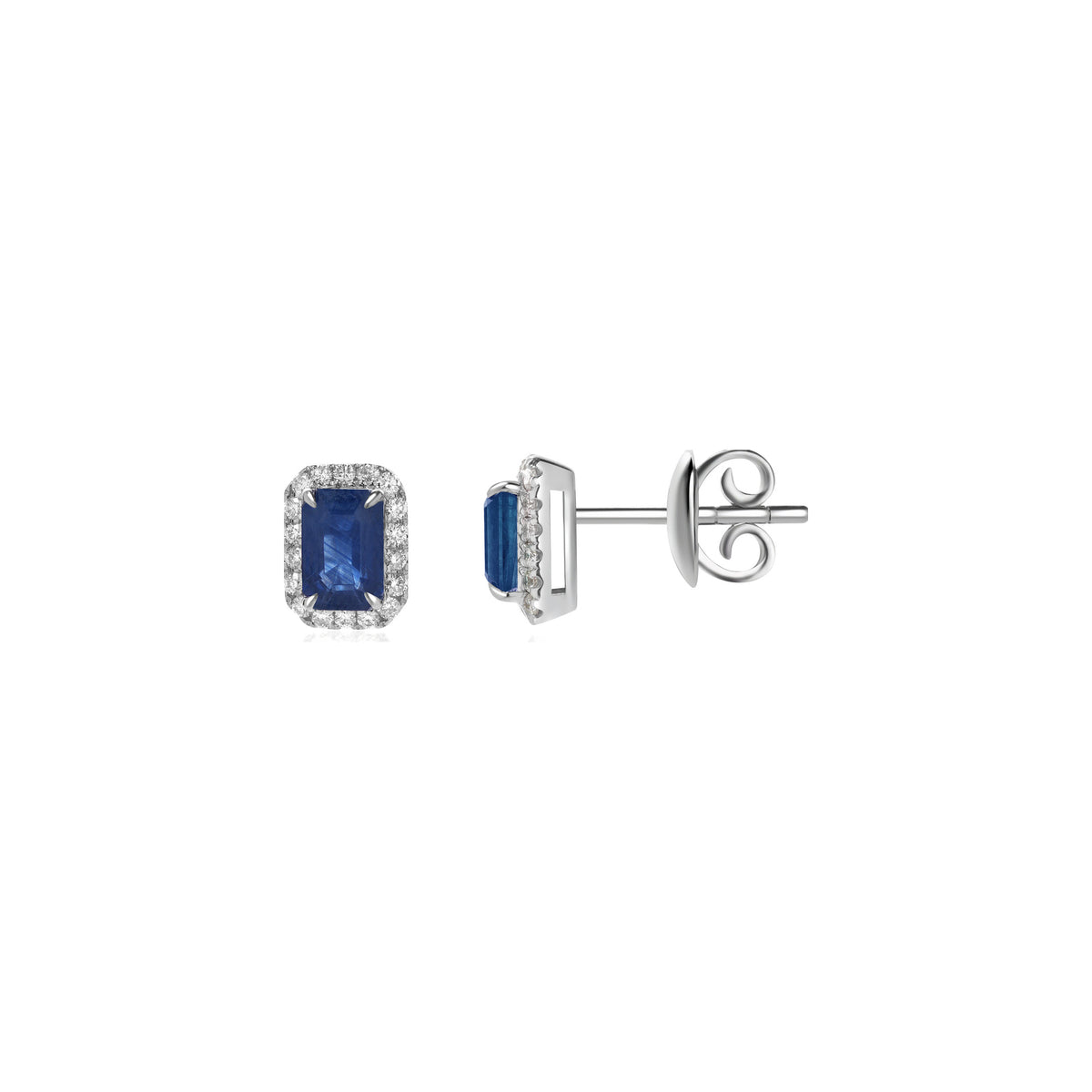 Blue Sapphire and Diamond Halo Stud Earrings