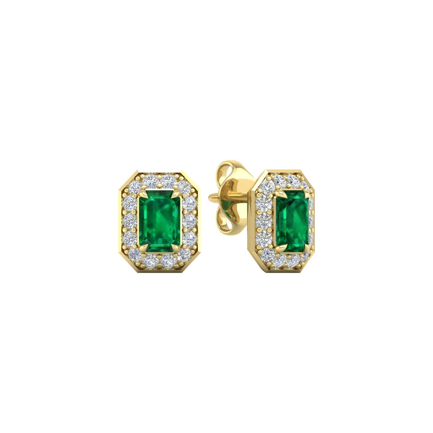Emerald and Diamond Halo Stud Earrings