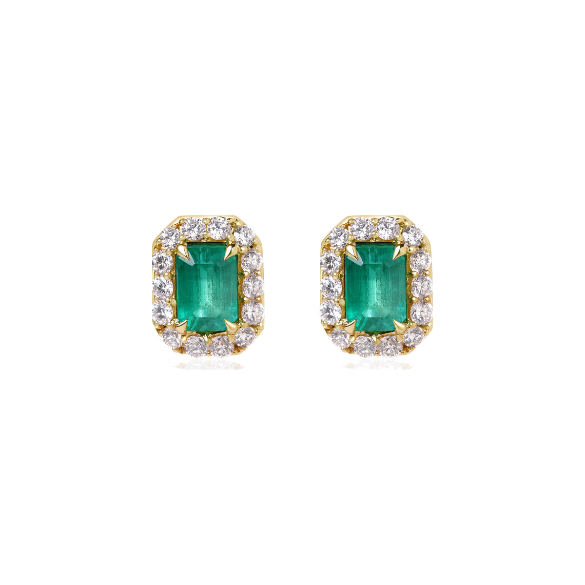 Emerald and Diamond Halo Stud Earrings