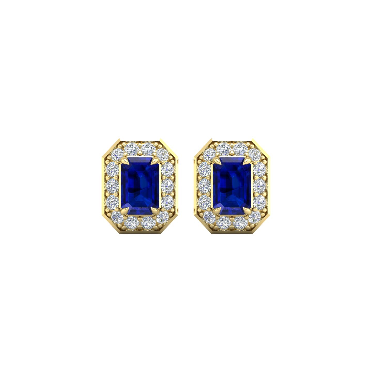 Blue Sapphire and Diamond Halo Stud Earrings