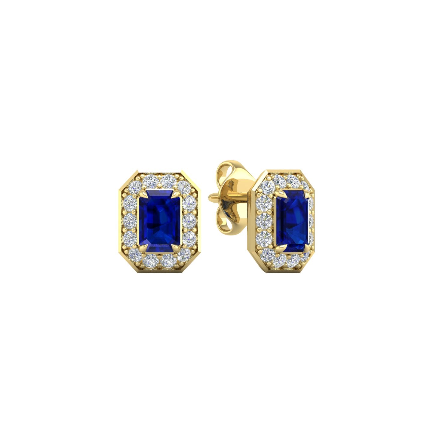 Blue Sapphire and Diamond Halo Stud Earrings