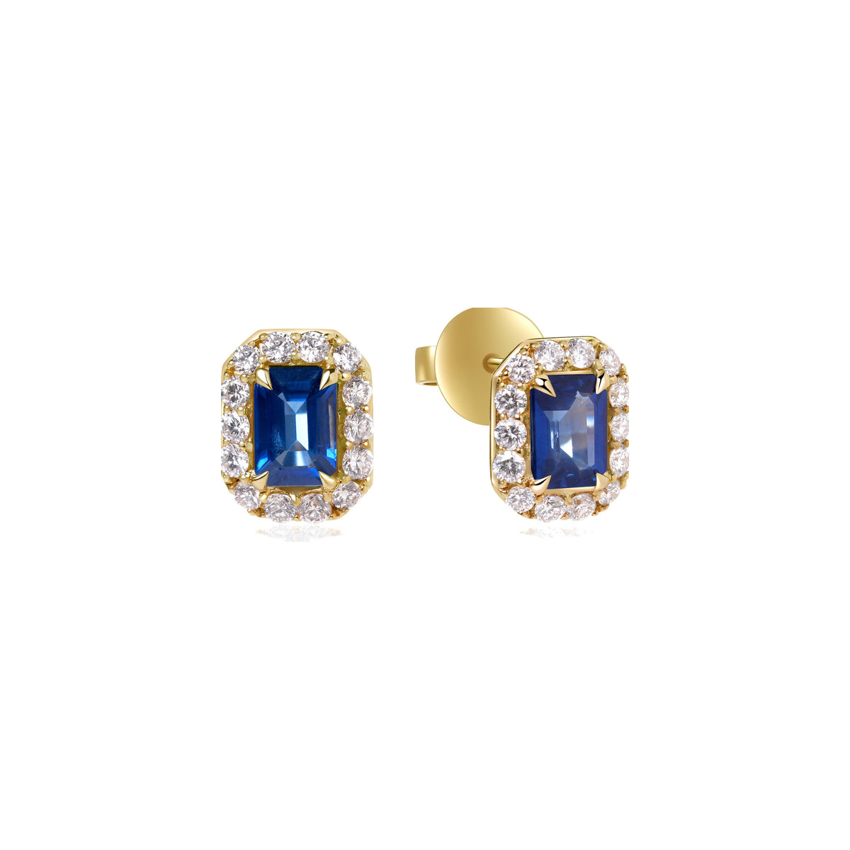 Blue Sapphire and Diamond Halo Stud Earrings