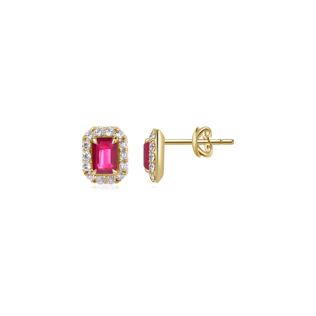 Ruby and Diamond Halo Stud Earrings