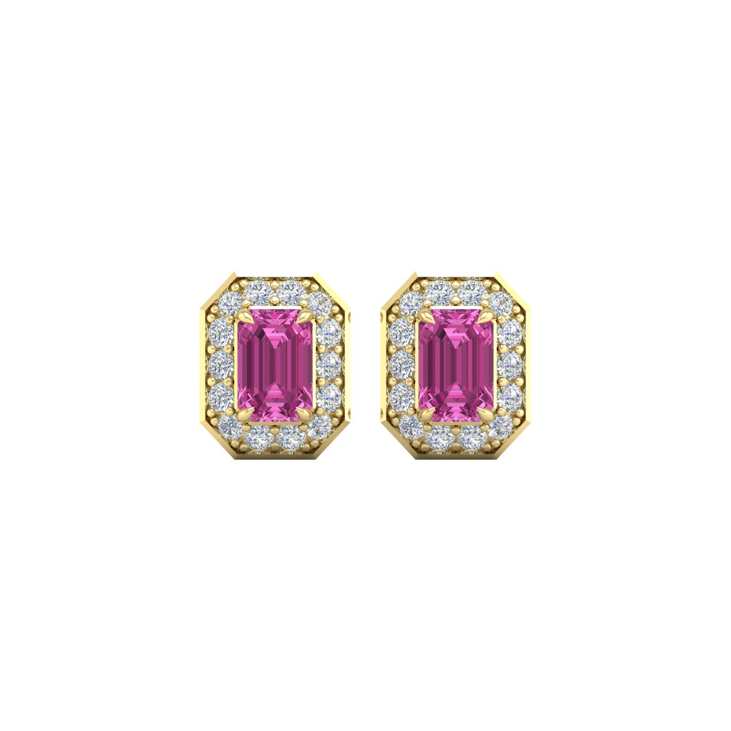 Pink Sapphire and Diamond Halo Stud Earrings