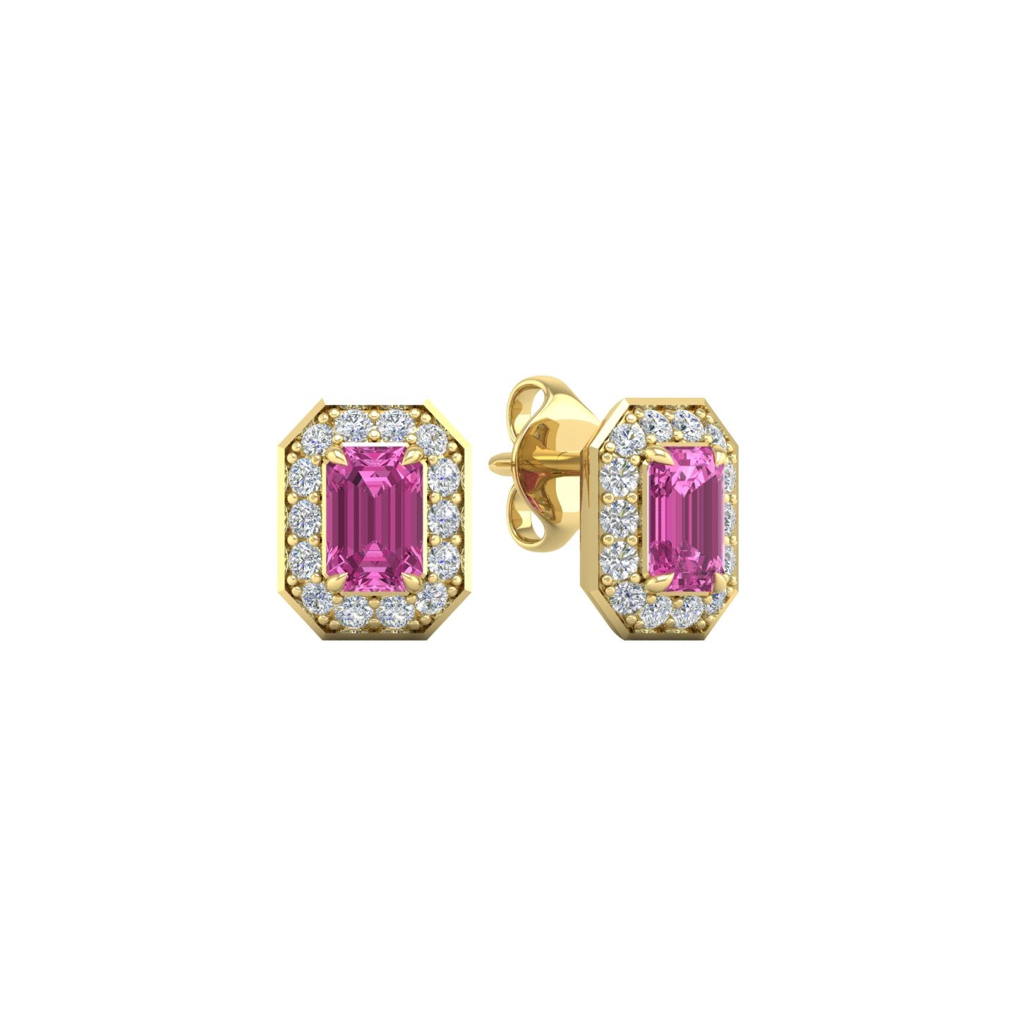 Pink Sapphire and Diamond Halo Stud Earrings