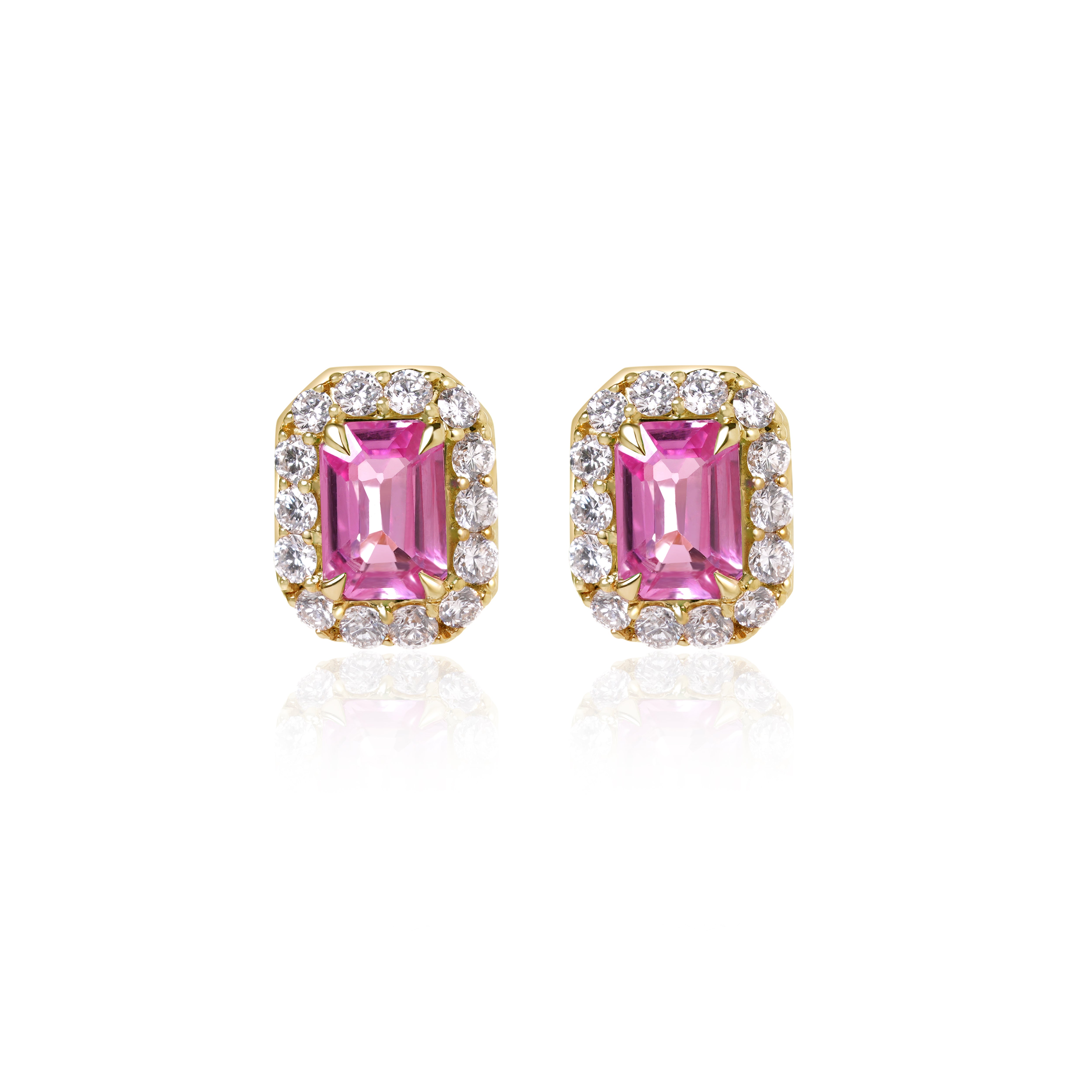 Pink Sapphire and Diamond Halo Stud Earrings