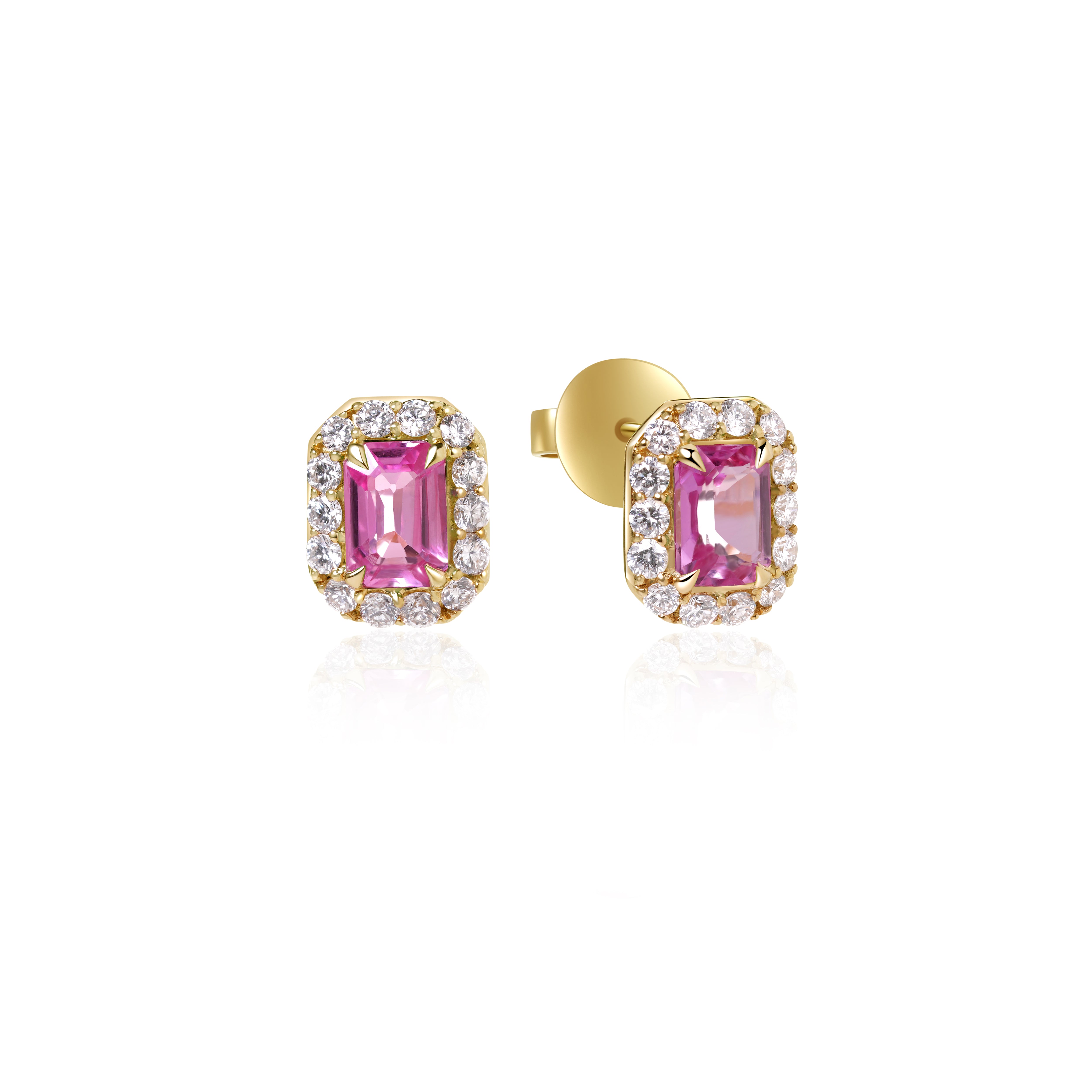 Pink Sapphire and Diamond Halo Stud Earrings