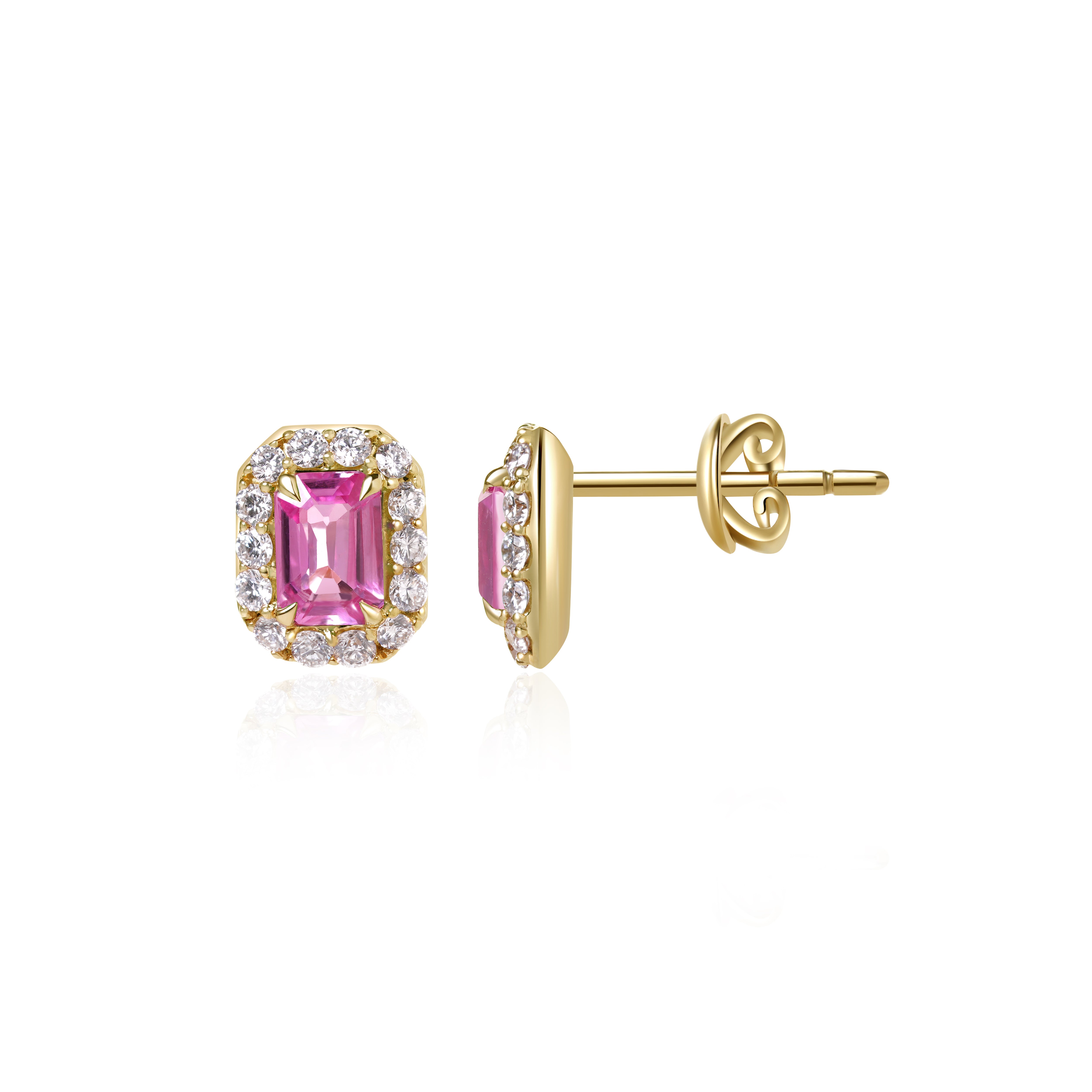 Pink Sapphire and Diamond Halo Stud Earrings