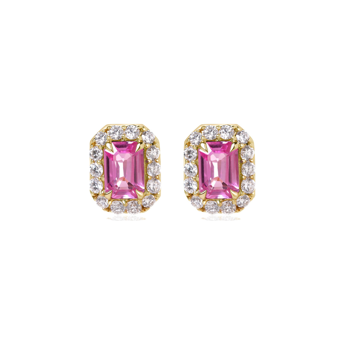 Pink Sapphire and Diamond Halo Stud Earrings
