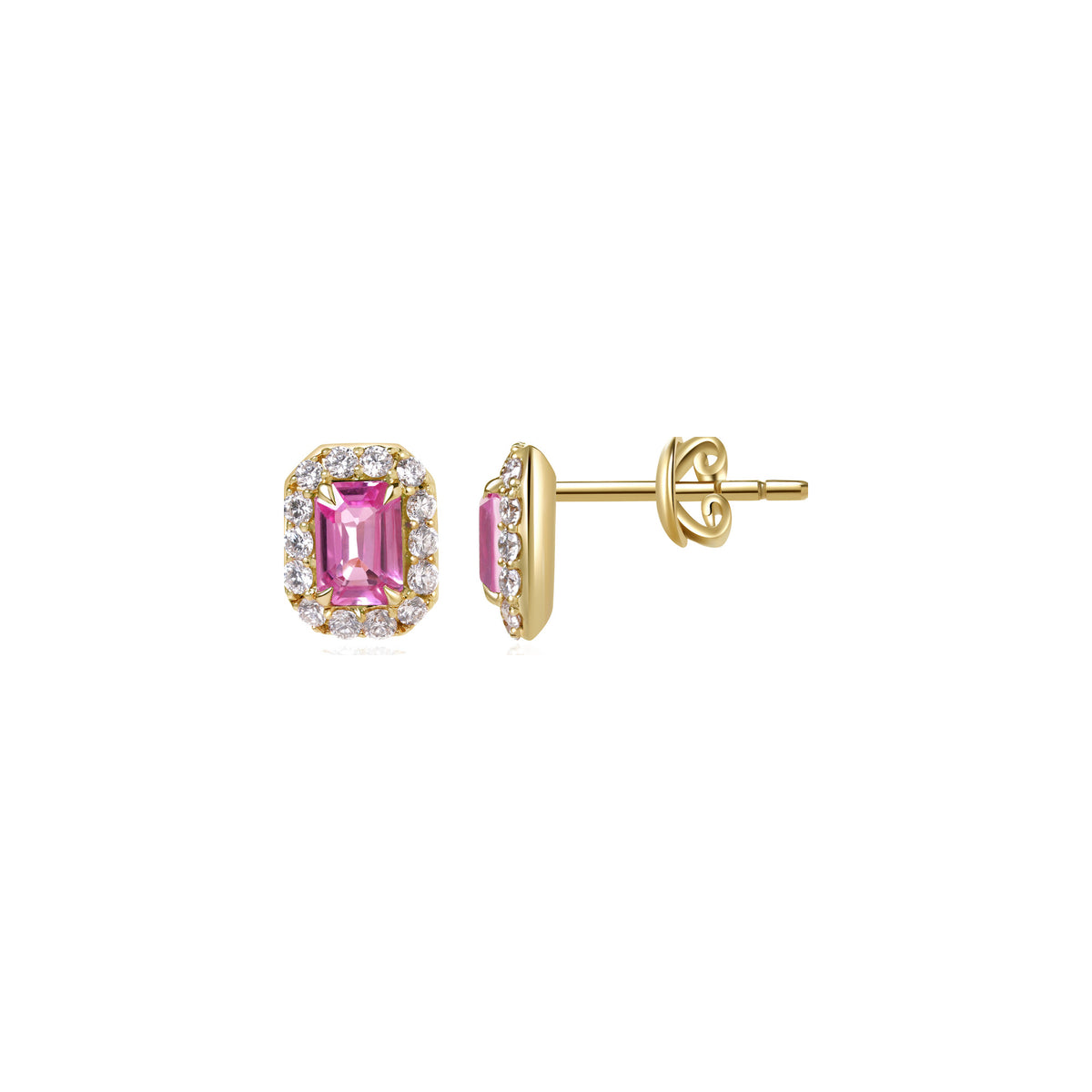 Pink Sapphire and Diamond Halo Stud Earrings