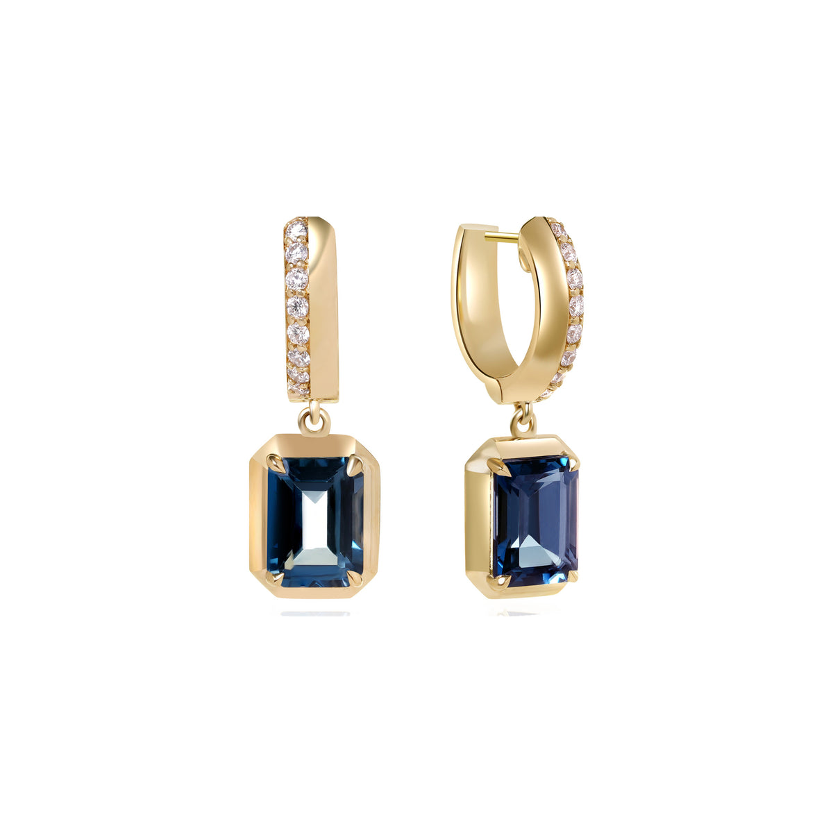 London Blue Topaz and Diamond Bezel Drop Earrings