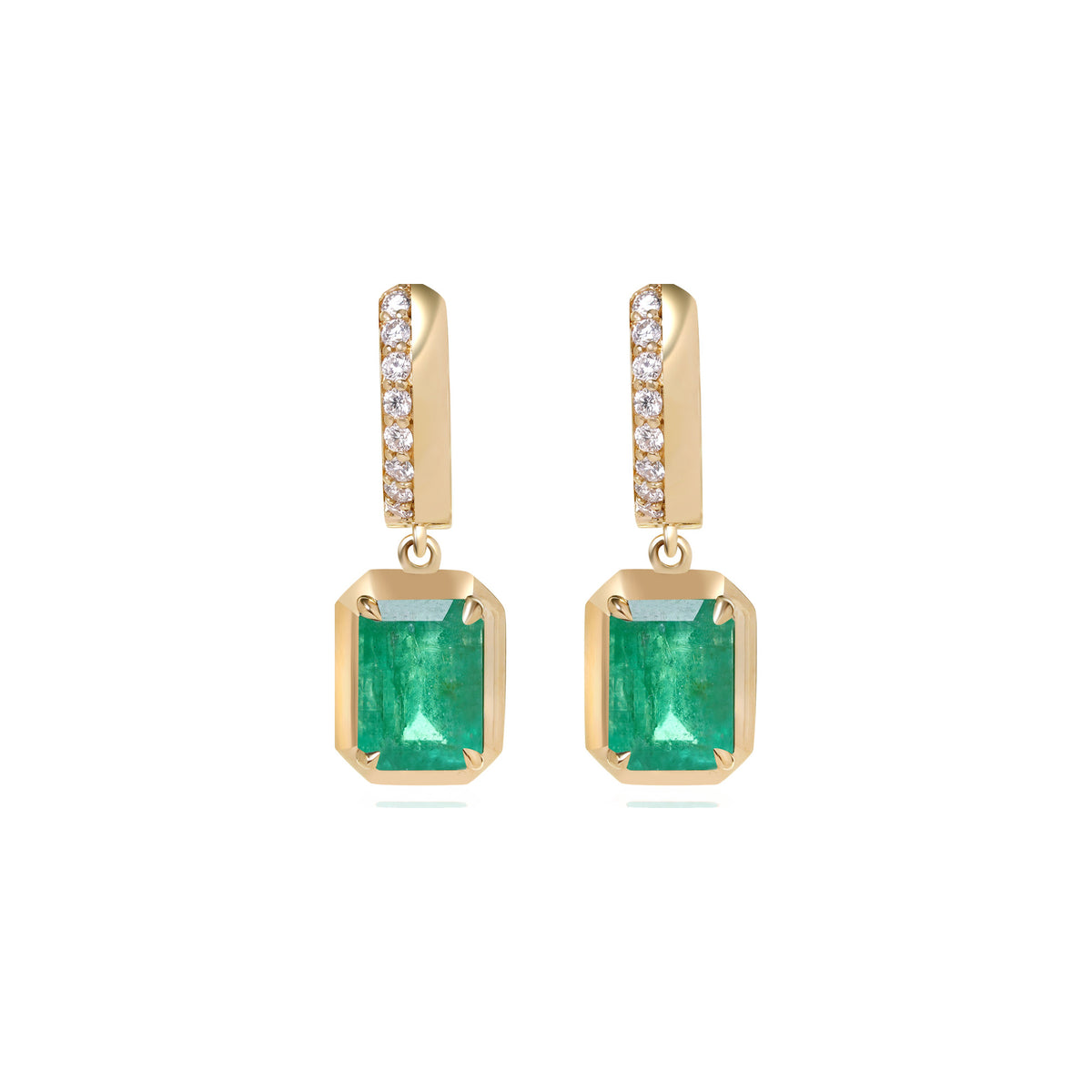Emerald and Diamond Bezel Drop Earrings
