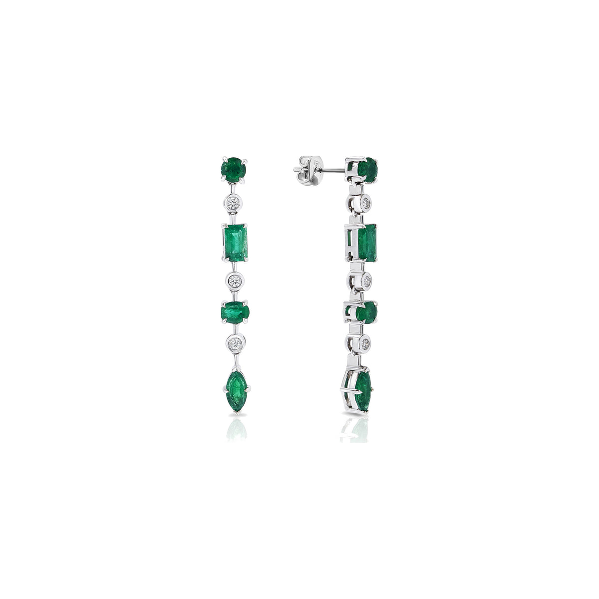 Emerald and Diamond Linear Drop Earrings