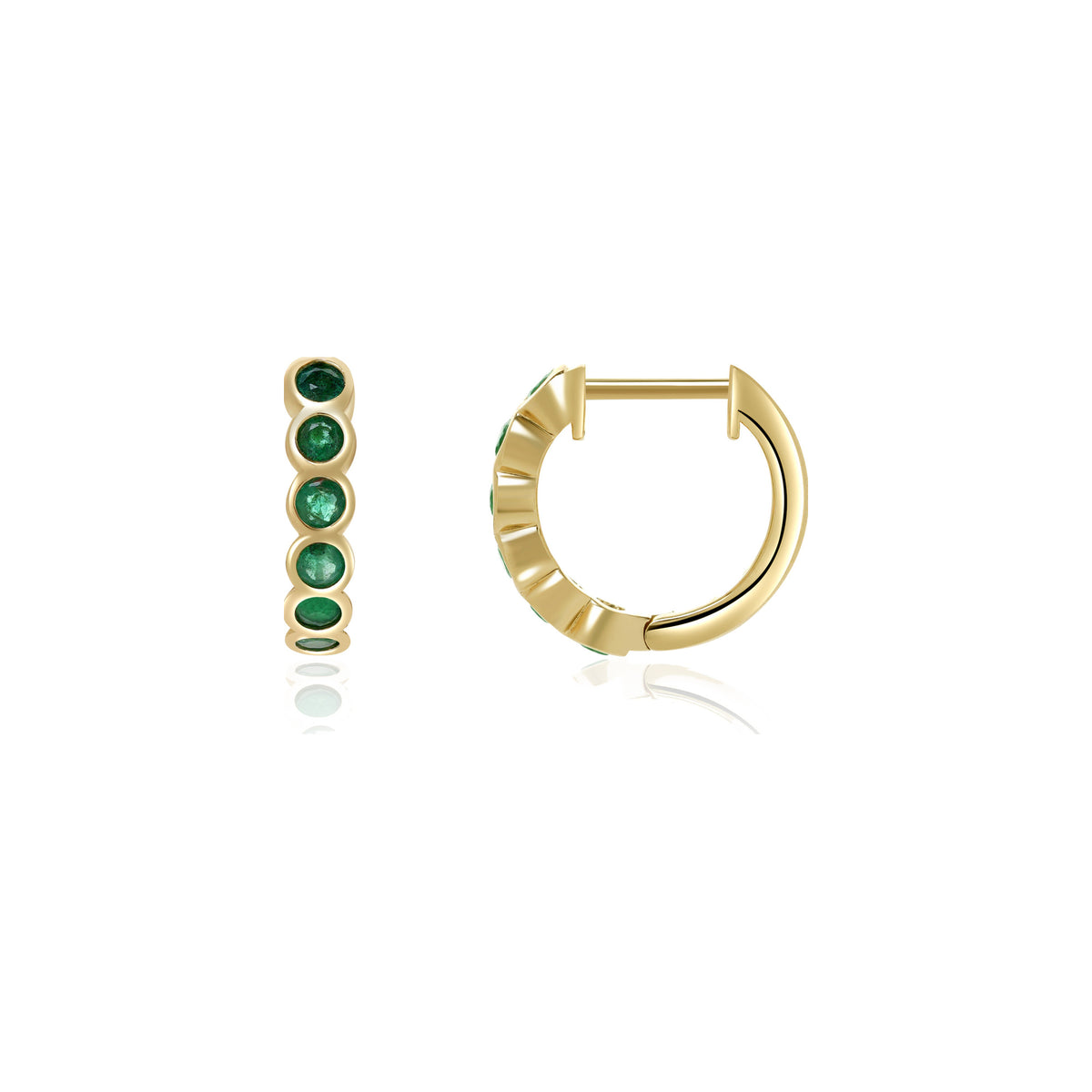 Emerald Bezel Huggie Earrings
