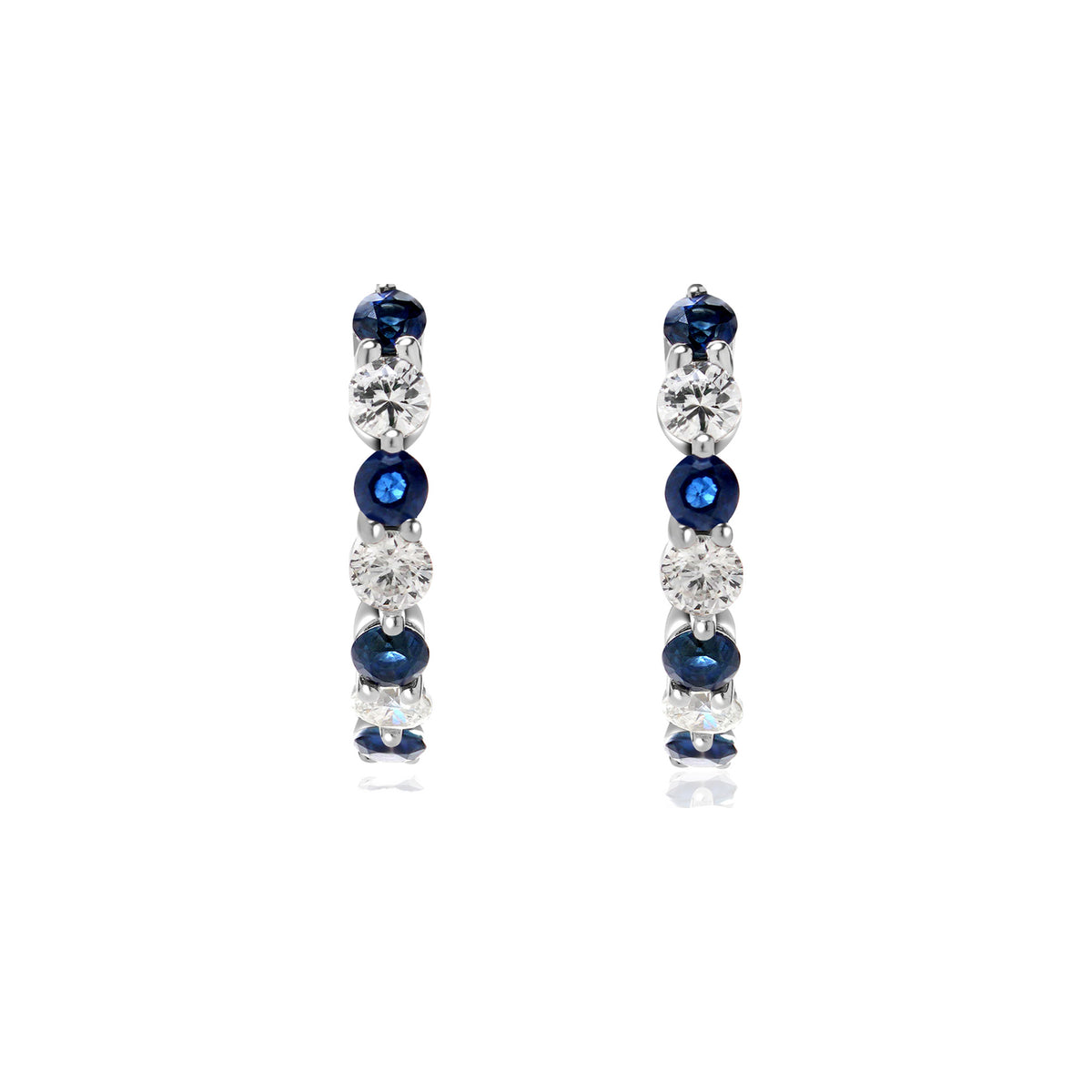 Blue Sapphire and Diamond Alternating Huggie Earrings
