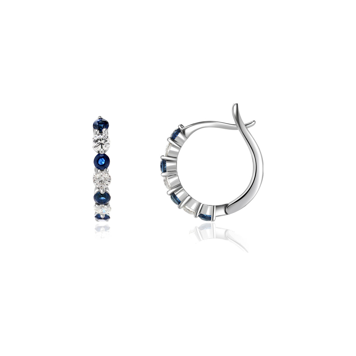 Blue Sapphire and Diamond Alternating Huggie Earrings