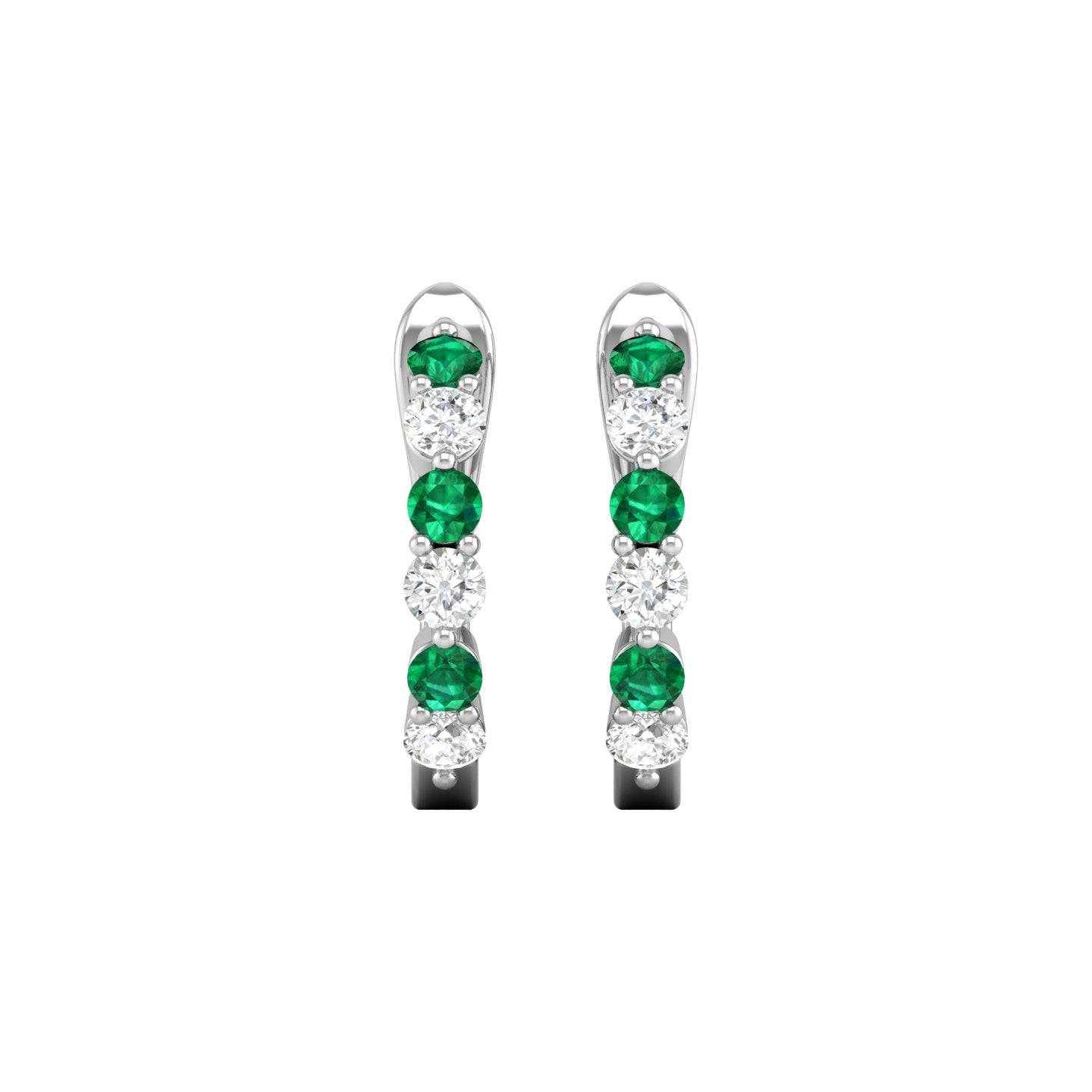 Emerald and Diamond Alternating Huggie Earrings
