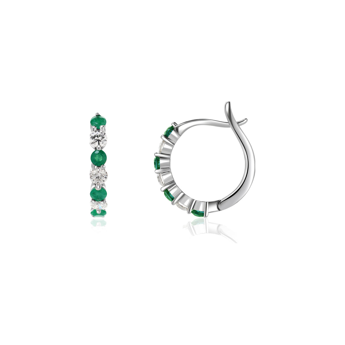 Emerald and Diamond Alternating Huggie Earrings