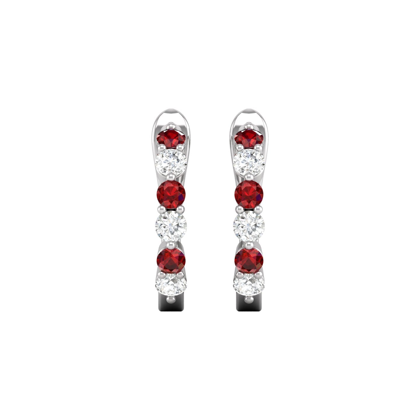 Ruby and Diamond Alternating Huggie Earrings