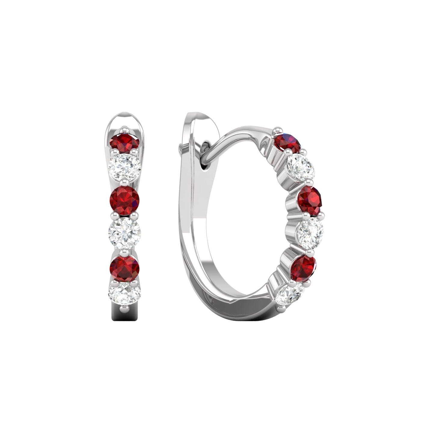 Ruby and Diamond Alternating Huggie Earrings