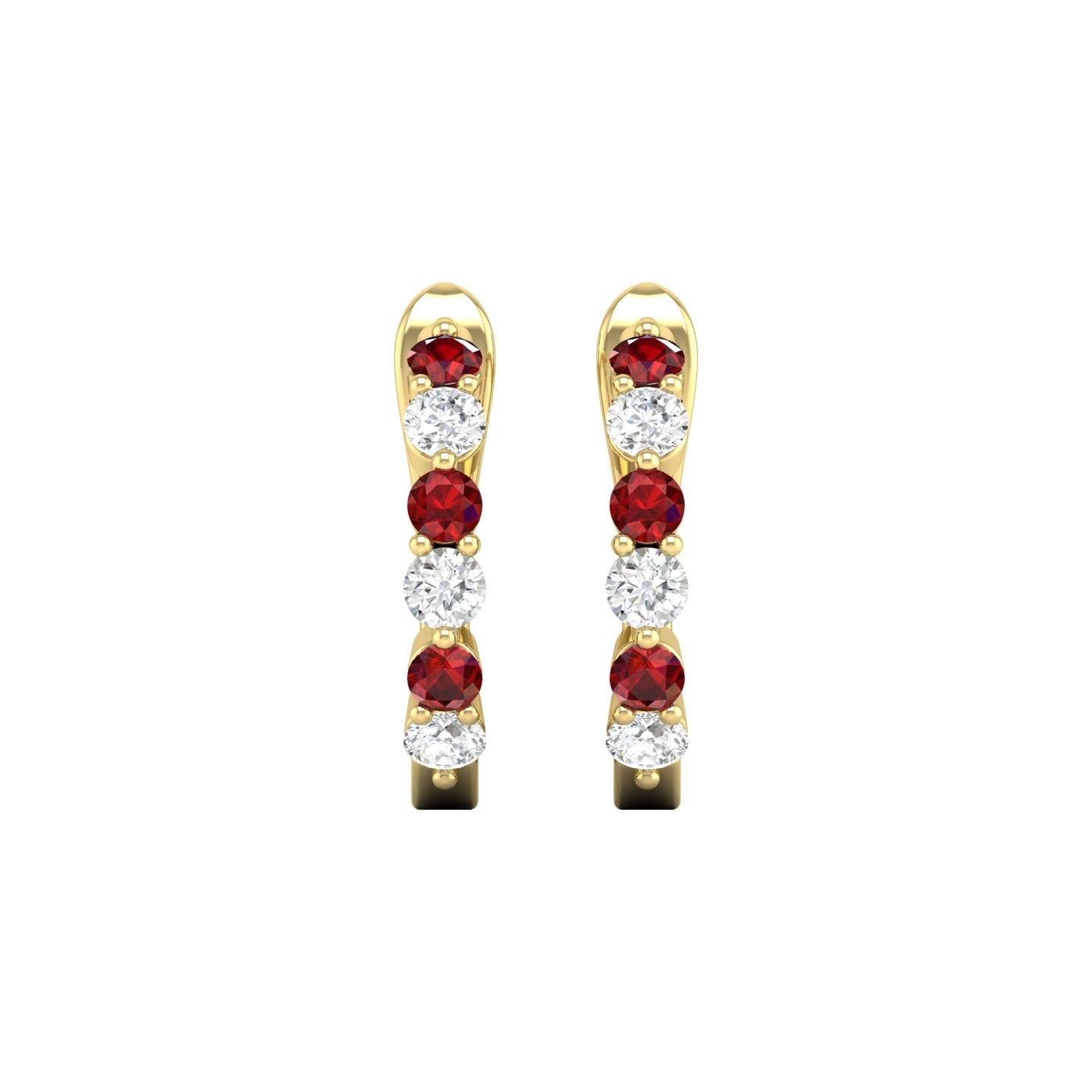 Ruby and Diamond Alternating Huggie Earrings