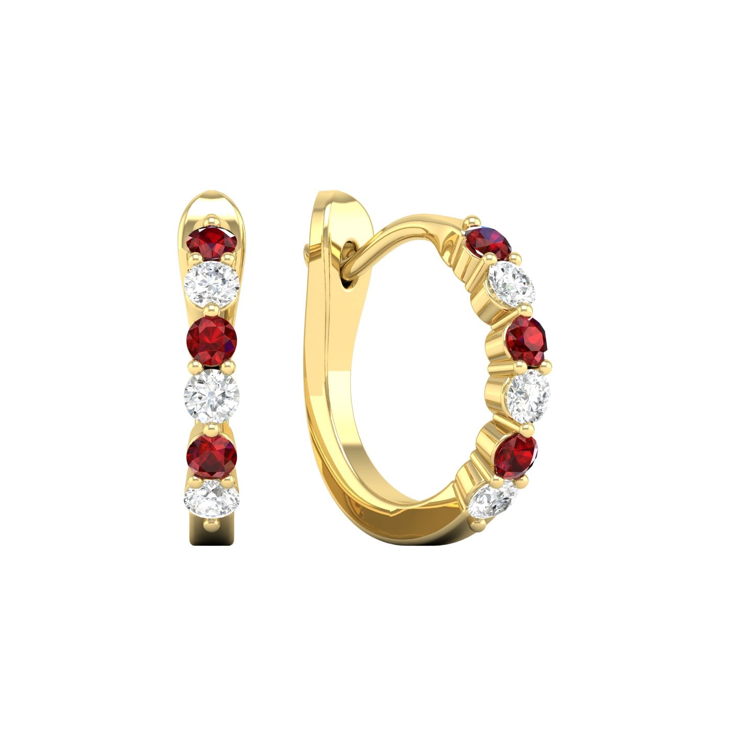 Ruby and Diamond Alternating Huggie Earrings