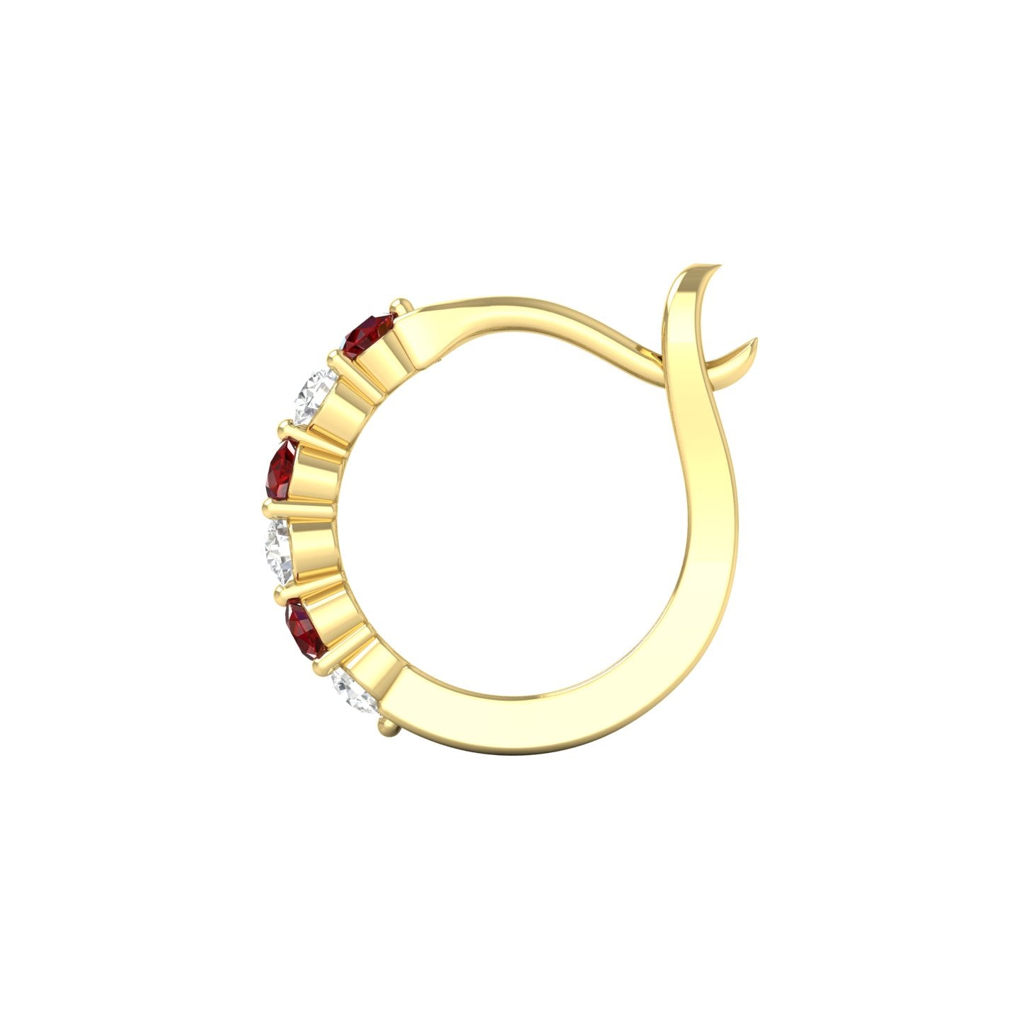 Ruby and Diamond Alternating Huggie Earrings