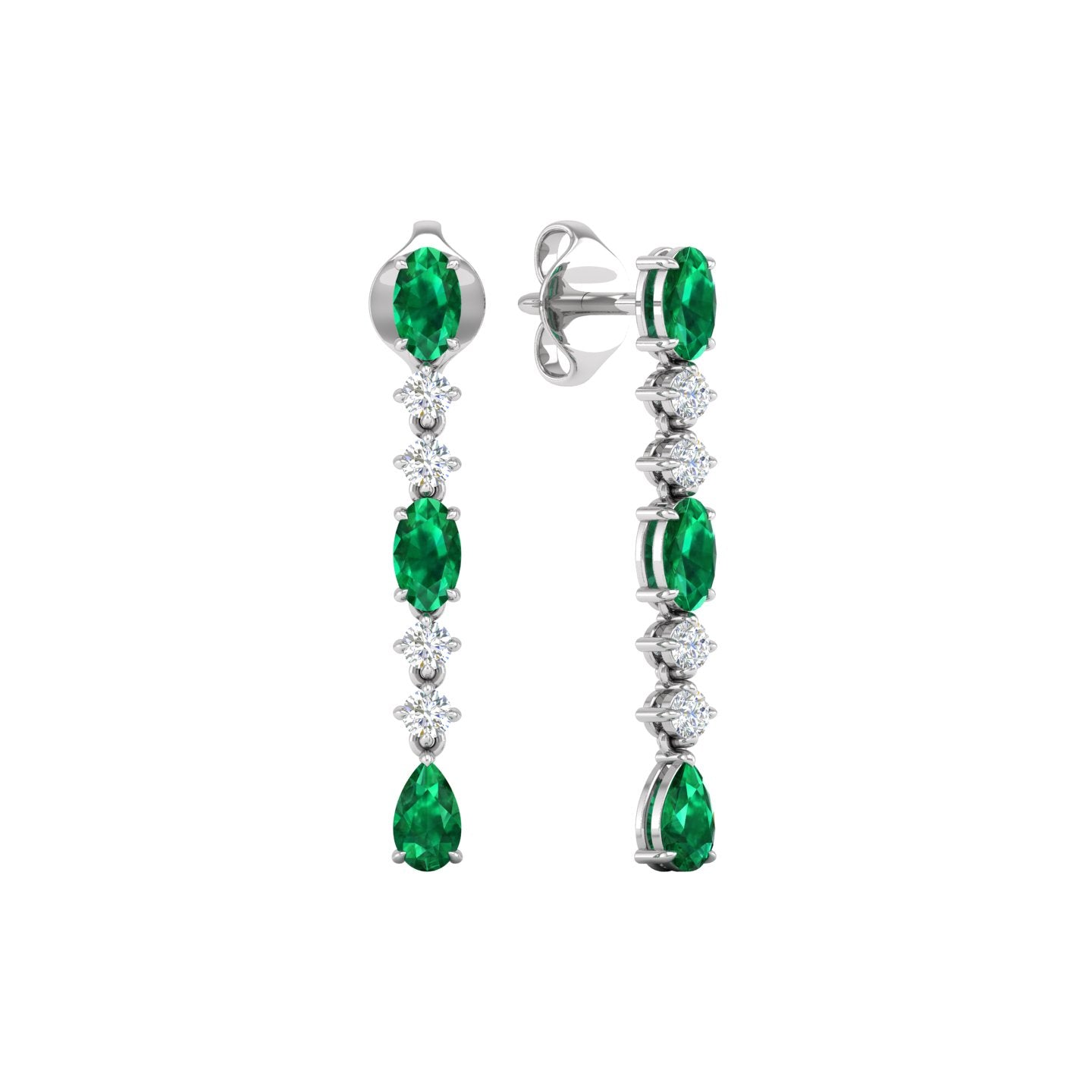 Emerald and Diamond Linear Drop Earrings