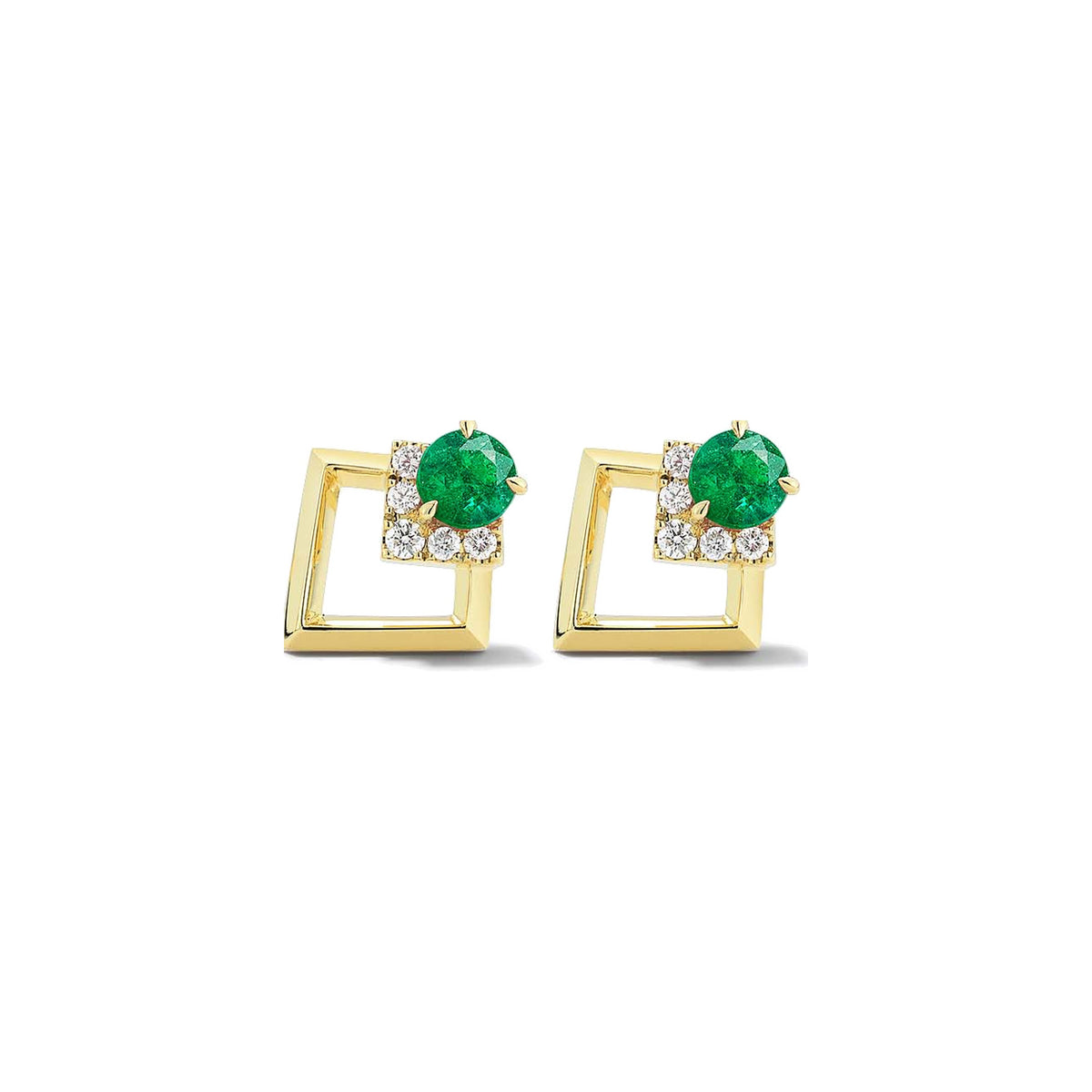 Emerald and Diamond Geometric Stud Earrings
