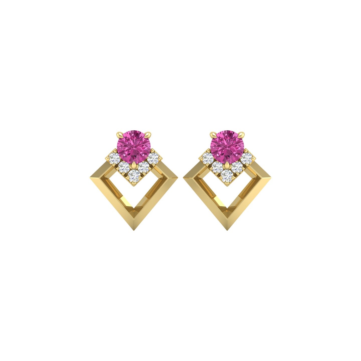 Pink Sapphire and Diamond Geometric Stud Earrings