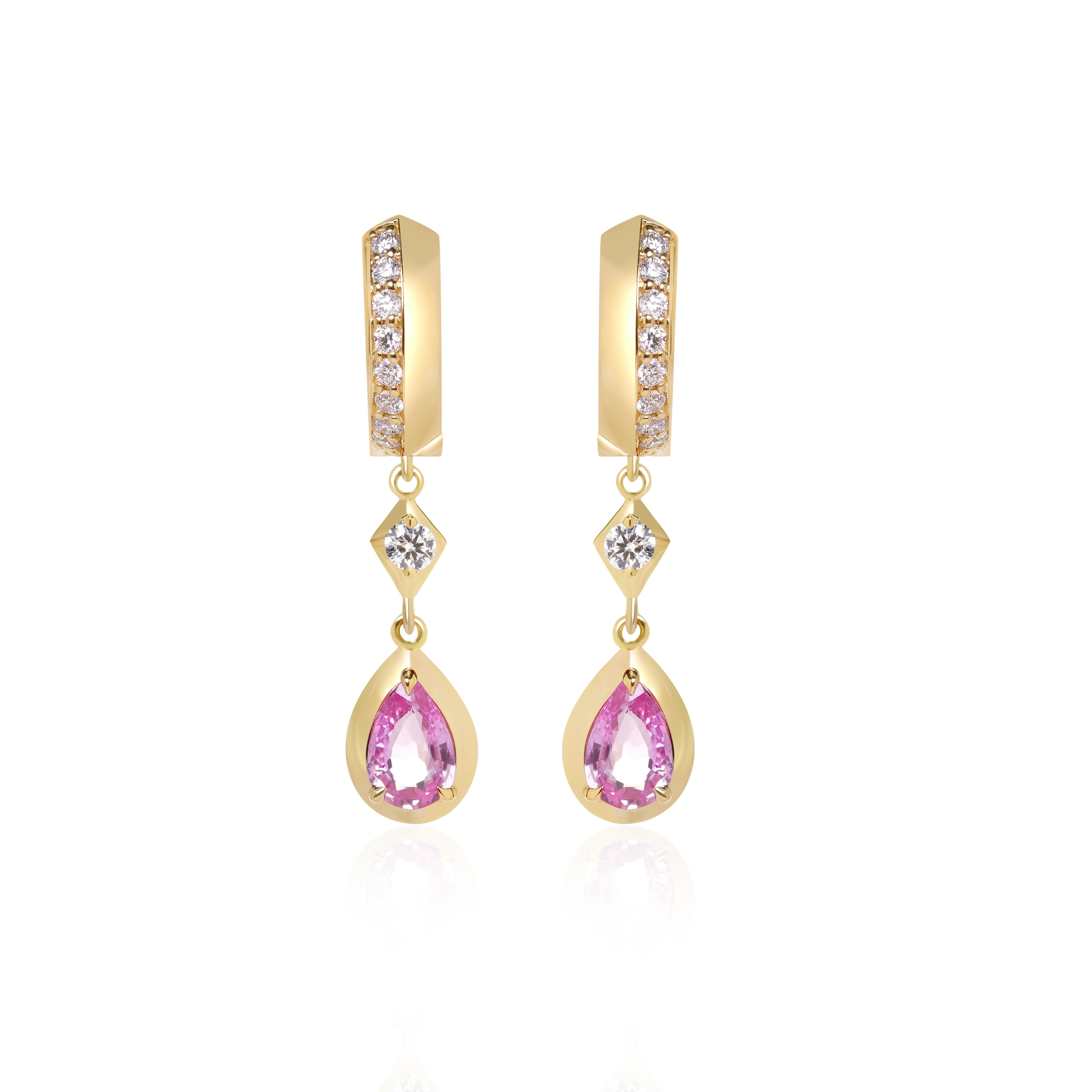 Pink Sapphire and Diamond Bezel Drop Earrings