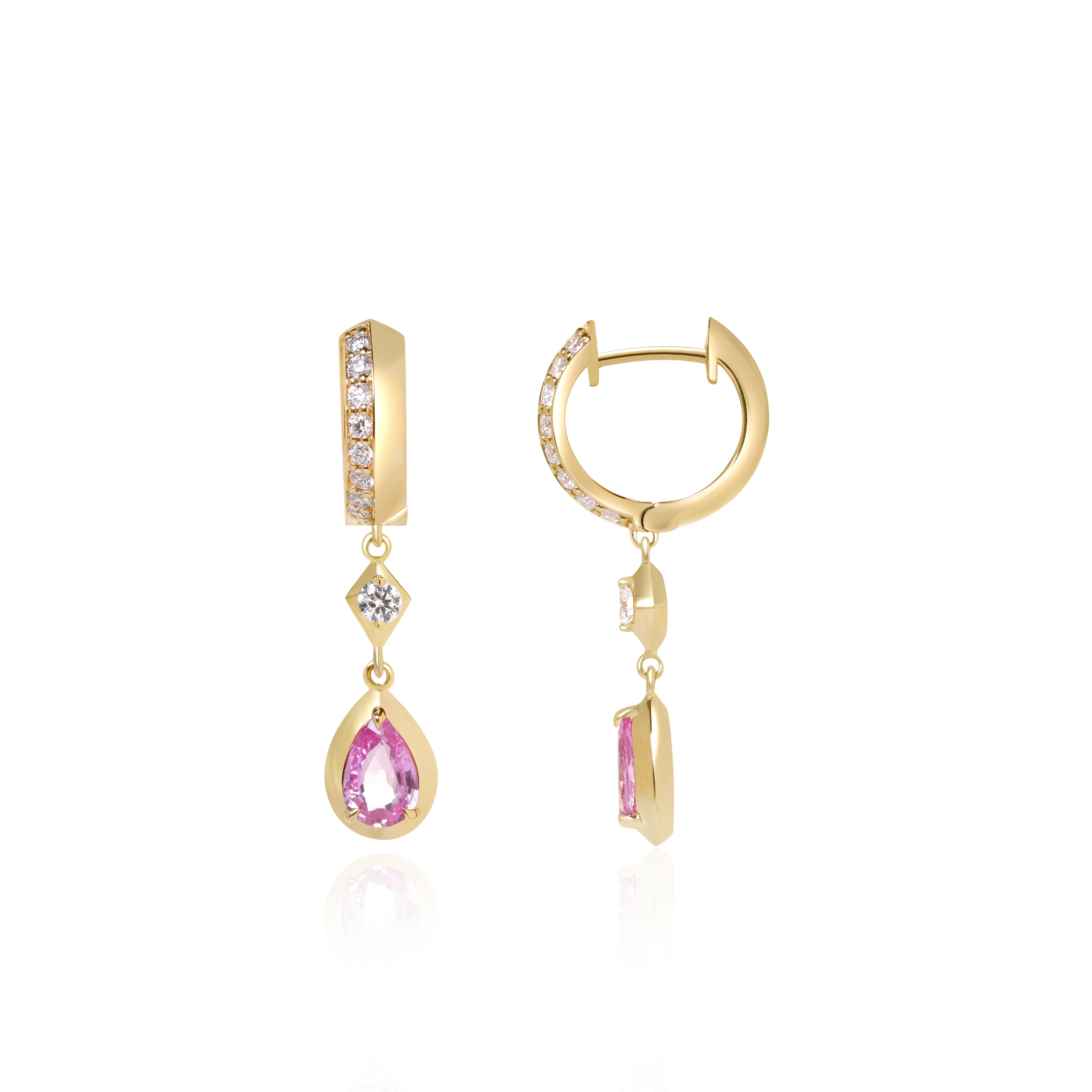 Pink Sapphire and Diamond Bezel Drop Earrings