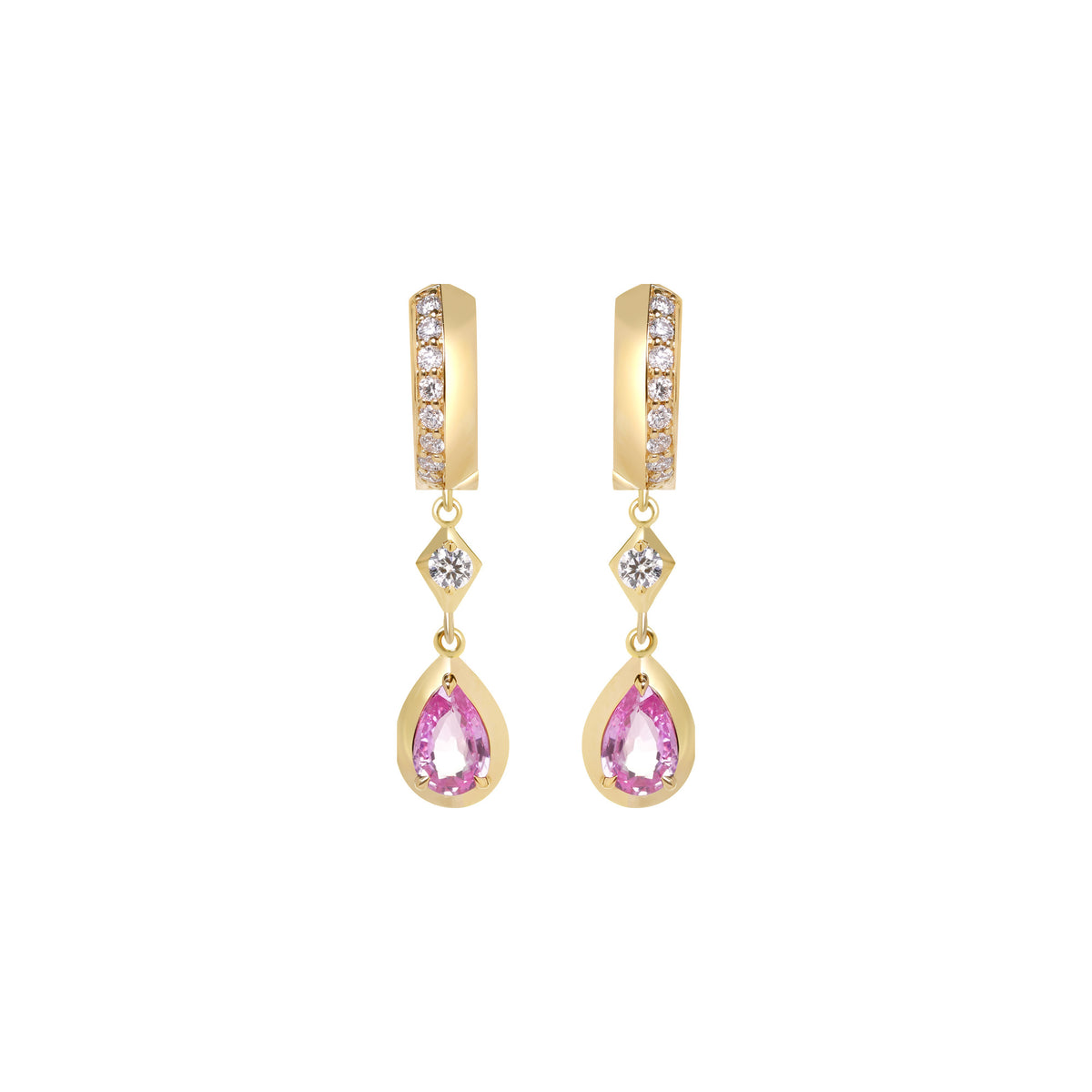 Pink Sapphire and Diamond Bezel Drop Earrings