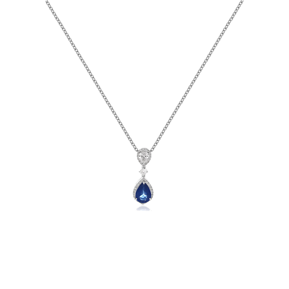 Blue Sapphire and Diamond Halo Pendant