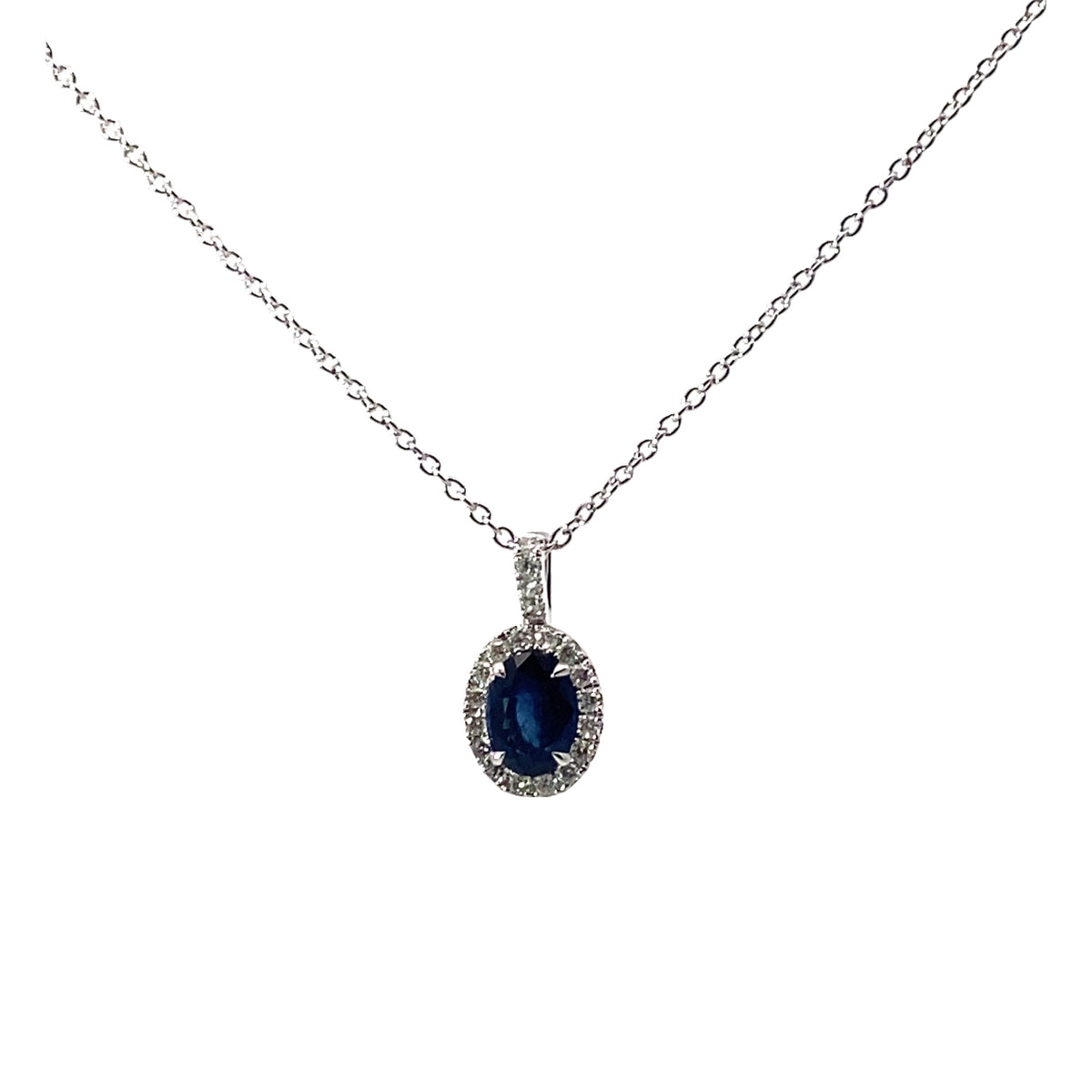 Blue Sapphire and Diamond Halo Pendant