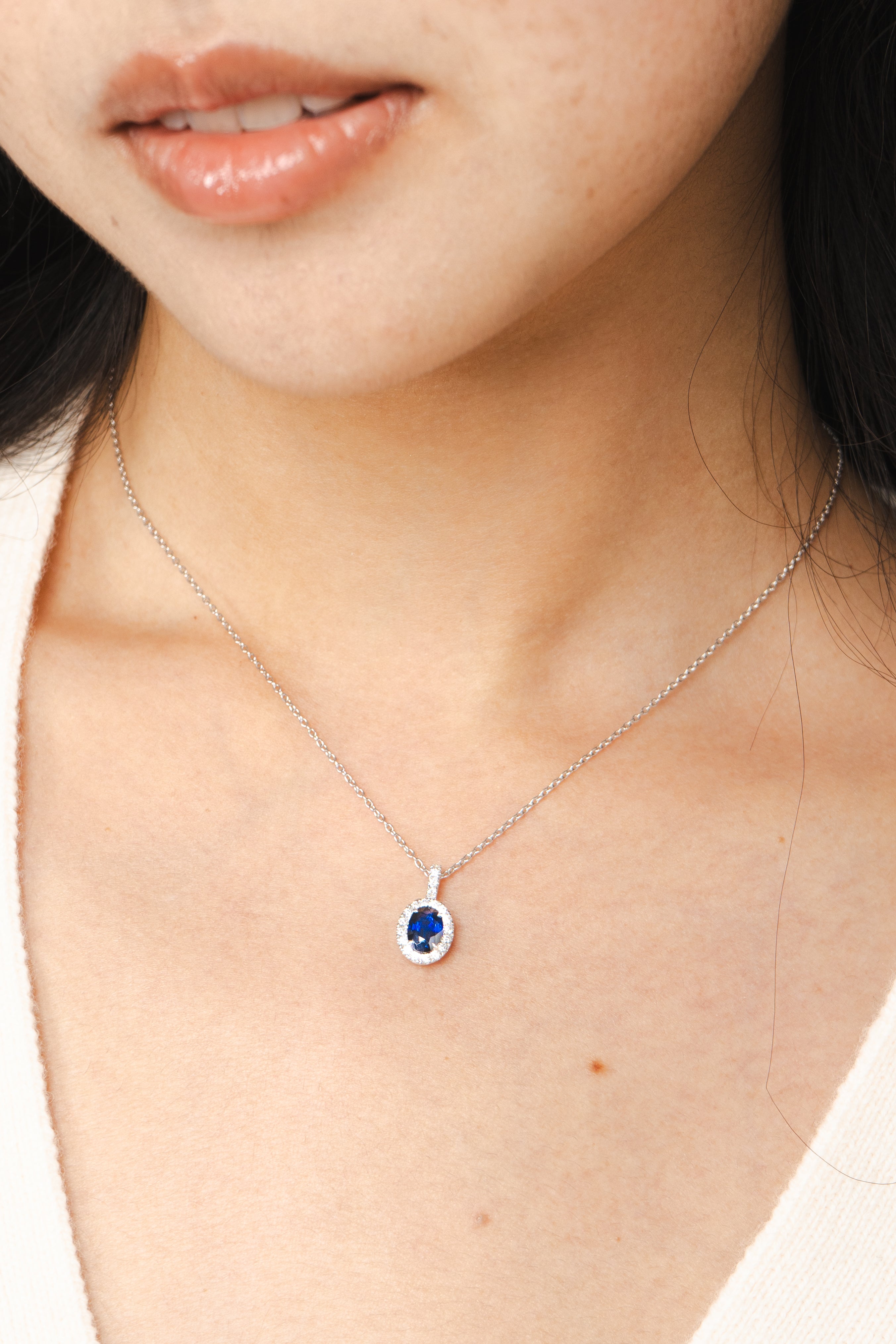 Blue Sapphire and Diamond Halo Pendant