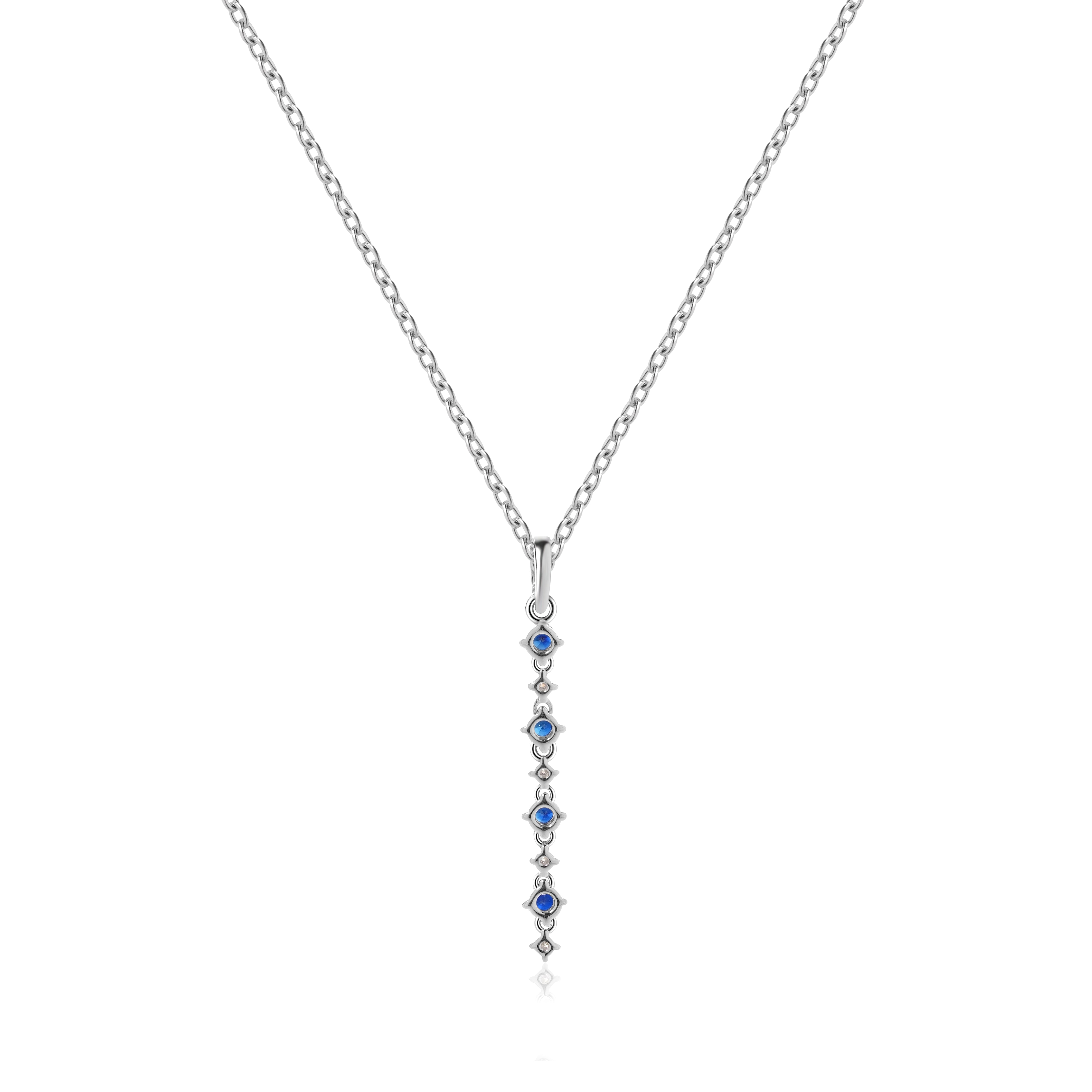 Blue Sapphire and Diamond Alternating Vertical Pendant
