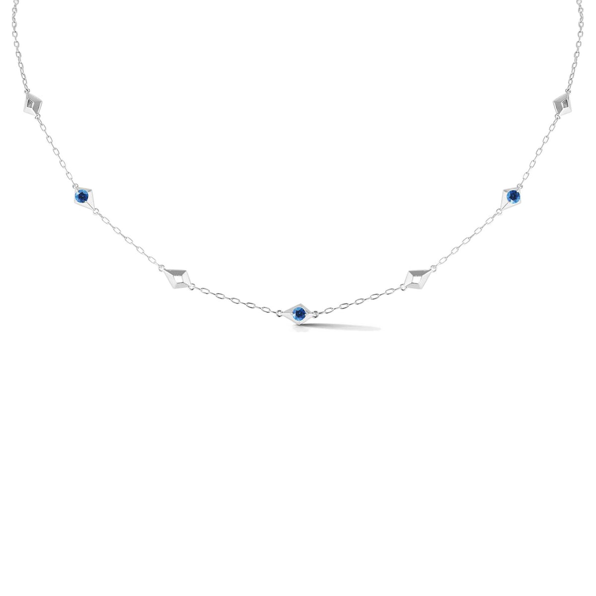 Blue Sapphire Station Chain Necklace